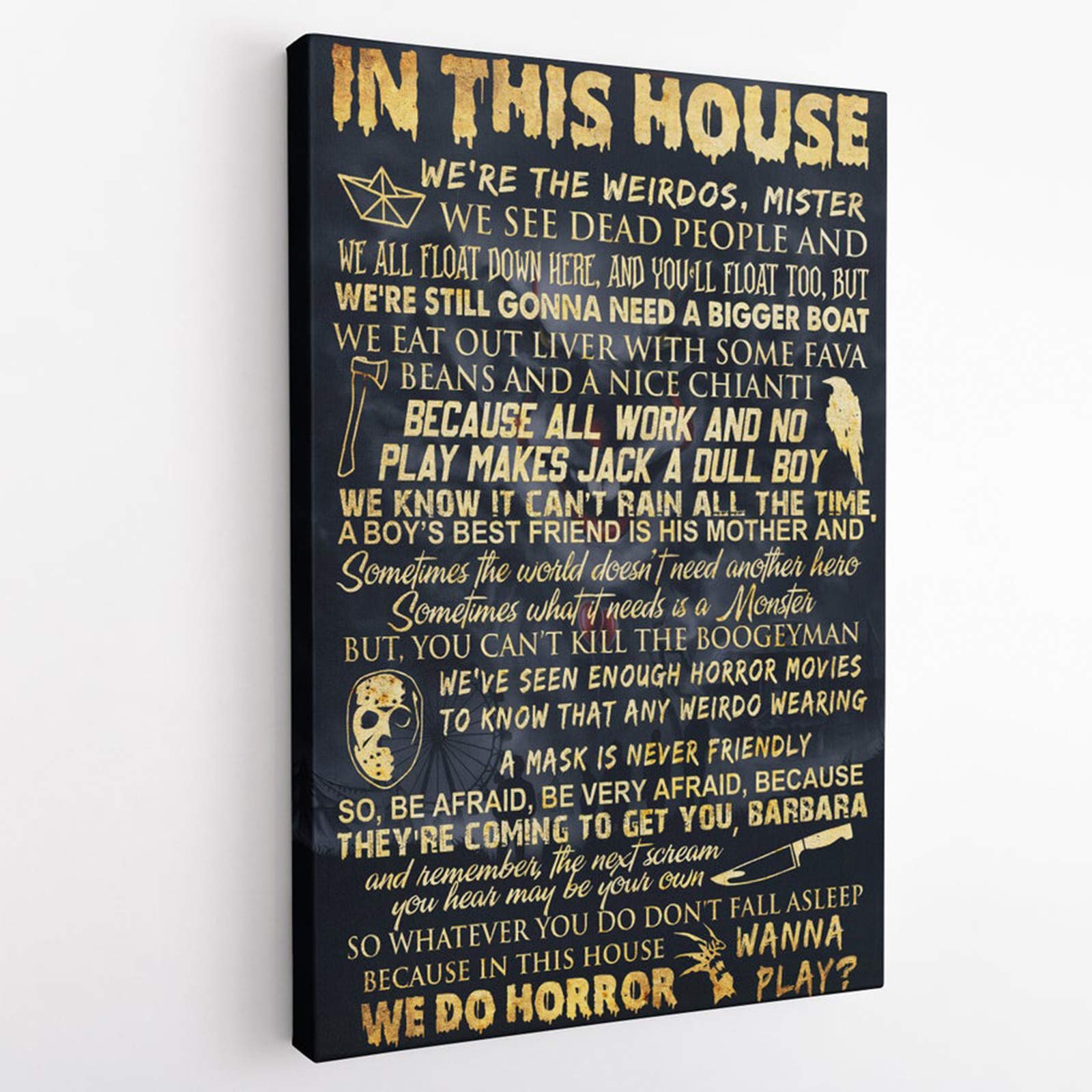 Bathroom Wall Art Decor - Large Framed Canvas Art 8''x12'' - Horror Movie Theme Halloween Home Decor - Perfect for Halloween Party, Living Room & Bathroom Wall Decoration