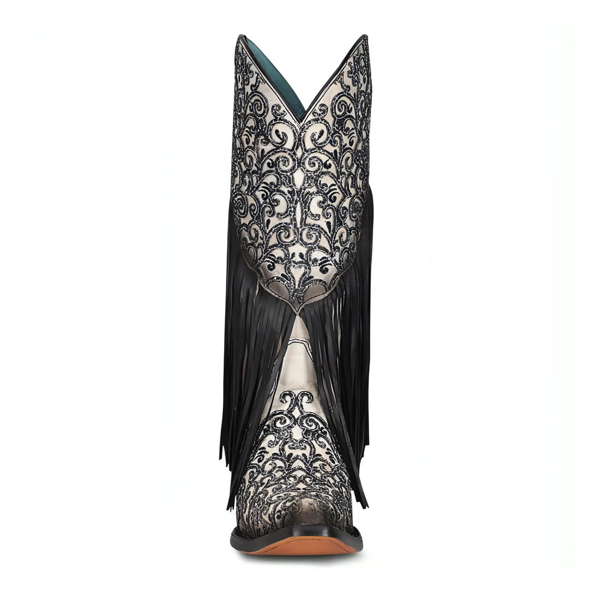Women's Black & White Western Cowgirl Leather Fringe Boots - M Corral Style | Comfortable & Stylish for Rodeo, Country Dancing & Fashion Outfits