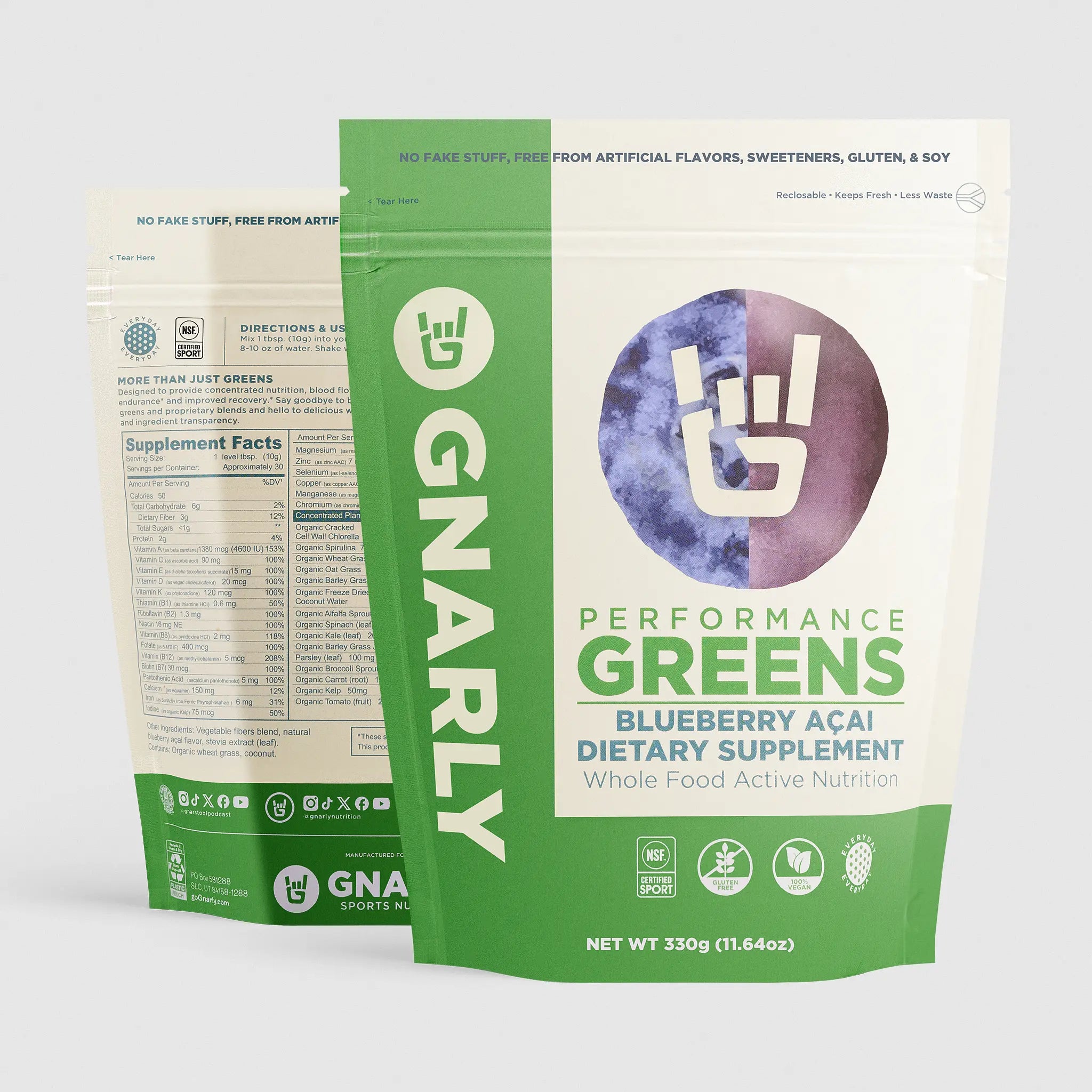 Gnarly Performance Greens Superfood Powder - Organic Vegan Greens Supplement for Energy & Digestion - Perfect for Smoothies, Juices & Post-Workout Recovery