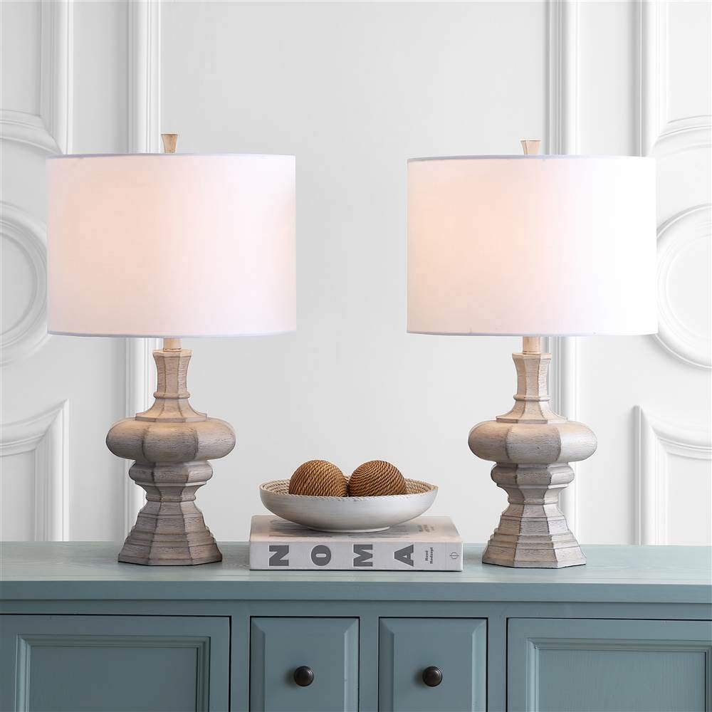 SAFAVIEH Melville Grey Wash 24-inch Table Lamp Set of 2 with LED Bulbs - Modern Bedside Lighting for Bedroom, Living Room & Home Office - Perfect for Reading, Working & Ambient Decor