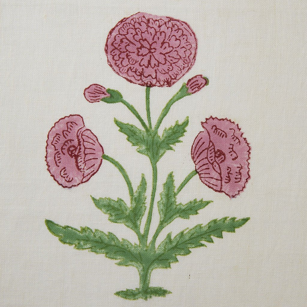 Poppy Block Printed Linen Fabric - Rose & Grass Design | Eco-Friendly Home Decor, Table Runners, Curtains & DIY Craft Projects
