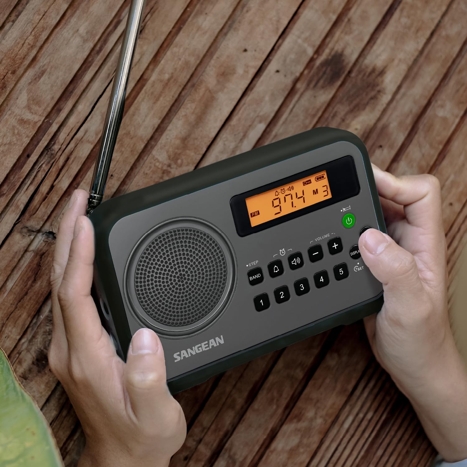 Sangean PR-D18BK AM/FM Portable Radio with Protective Bumper - Compact & Durable Gray/Black Design for Outdoor, Emergency, and Home Use