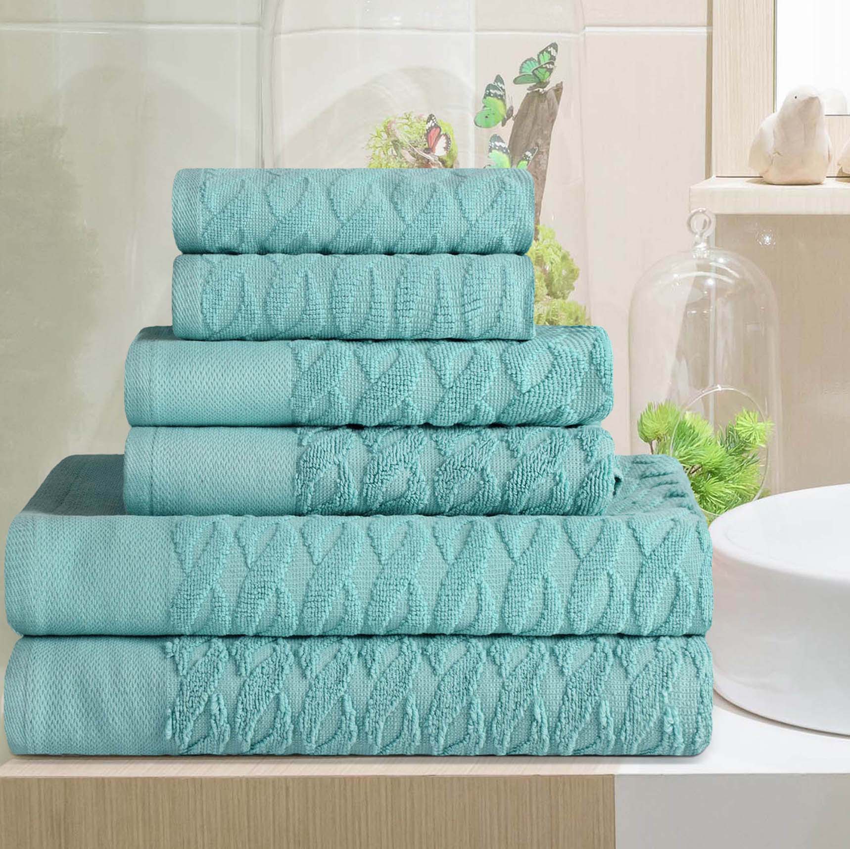 Premium 6-Piece Turkish Cotton Jacquard Herringbone Bath Towel Set - Ultra Absorbent & Soft - Perfect for Spa, Bathroom & Luxury Home Decor