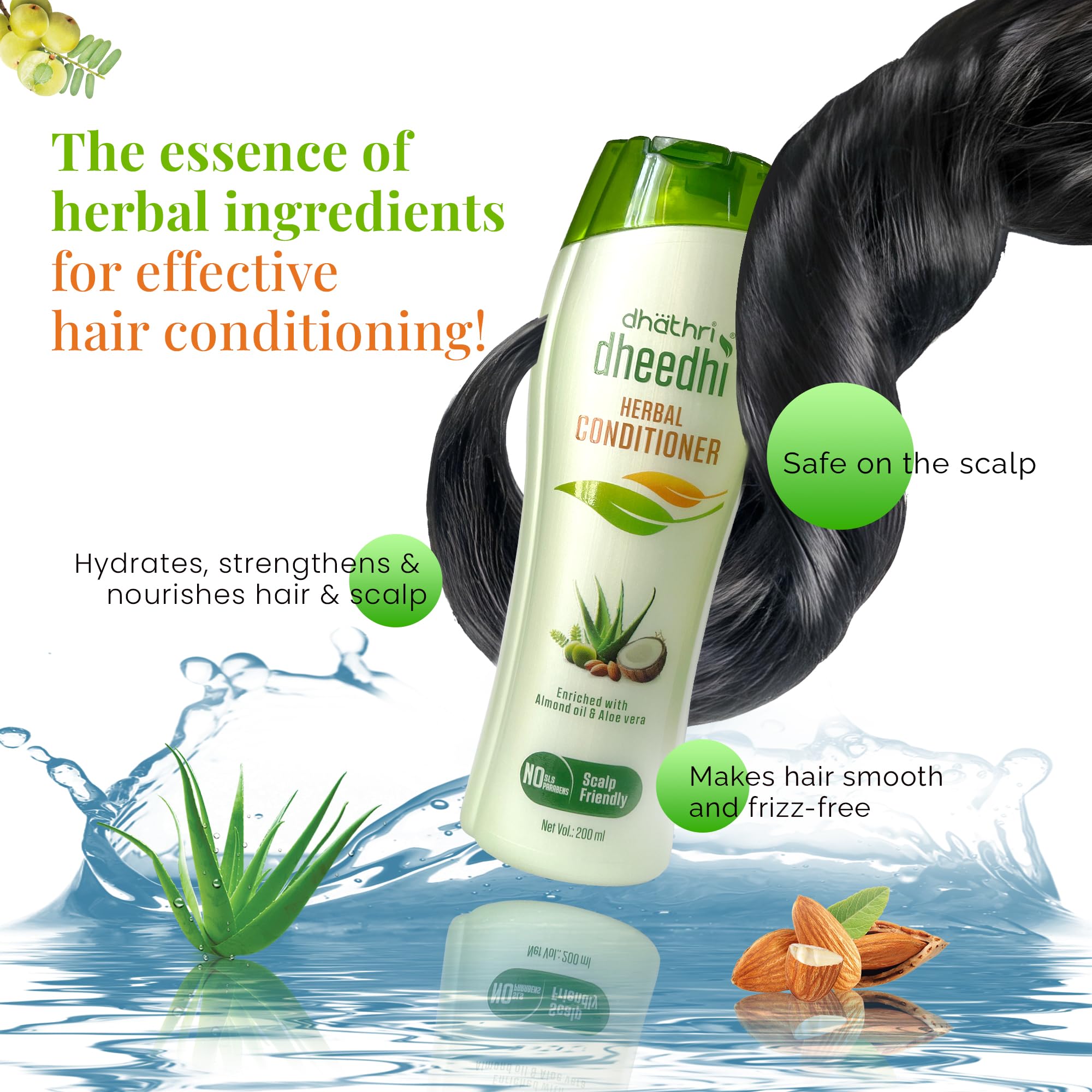 Dhathri Dheedhi Herbal Hair Conditioner for Dry, Frizzy Hair - Natural Scalp-Safe Leave-In Moisturizing Treatment (200ml) - Perfect for Damaged Hair Repair & Daily Hydration