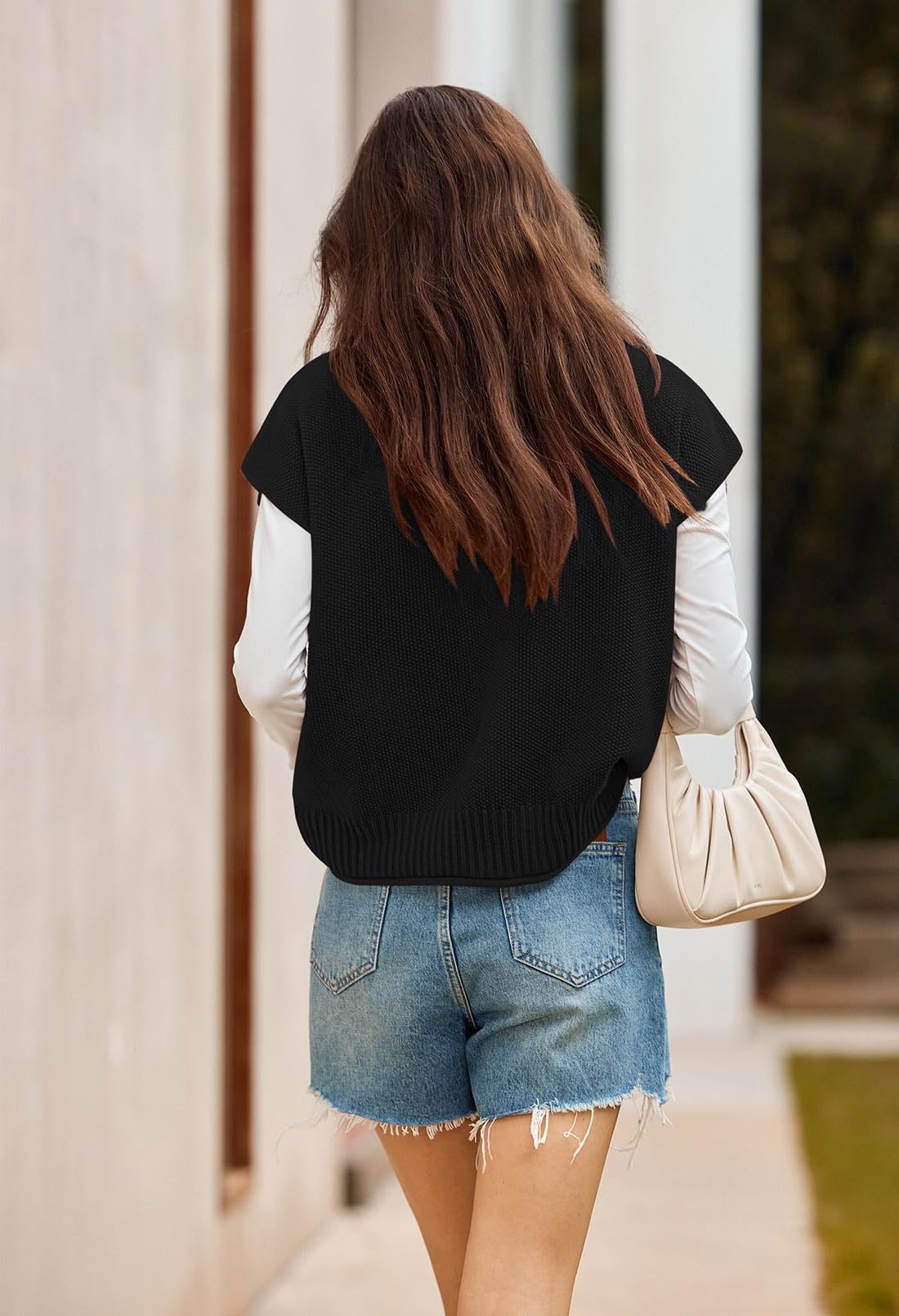 Pink Queen Women's 2025 Spring Mock Neck Sweater Vest Cap Sleeve Pullover Knit Tops - Casual Office Wear & Spring Layering Essential