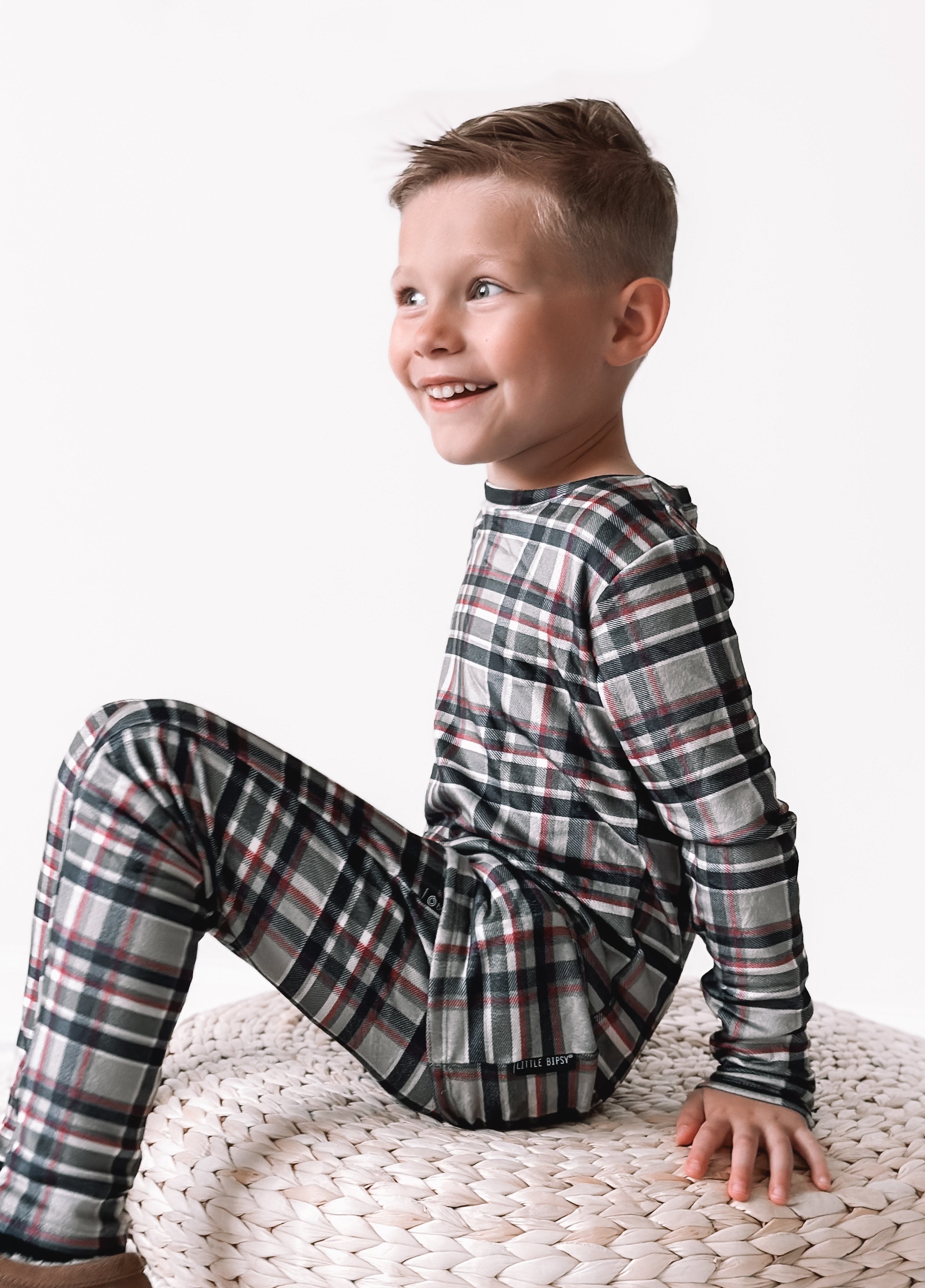LB x Baby Breez Long Sleeve 2-Piece Plaid Pajama Set for Boys & Girls - Soft & Cozy Sleepwear for Winter Nights & Family Matching Outfits