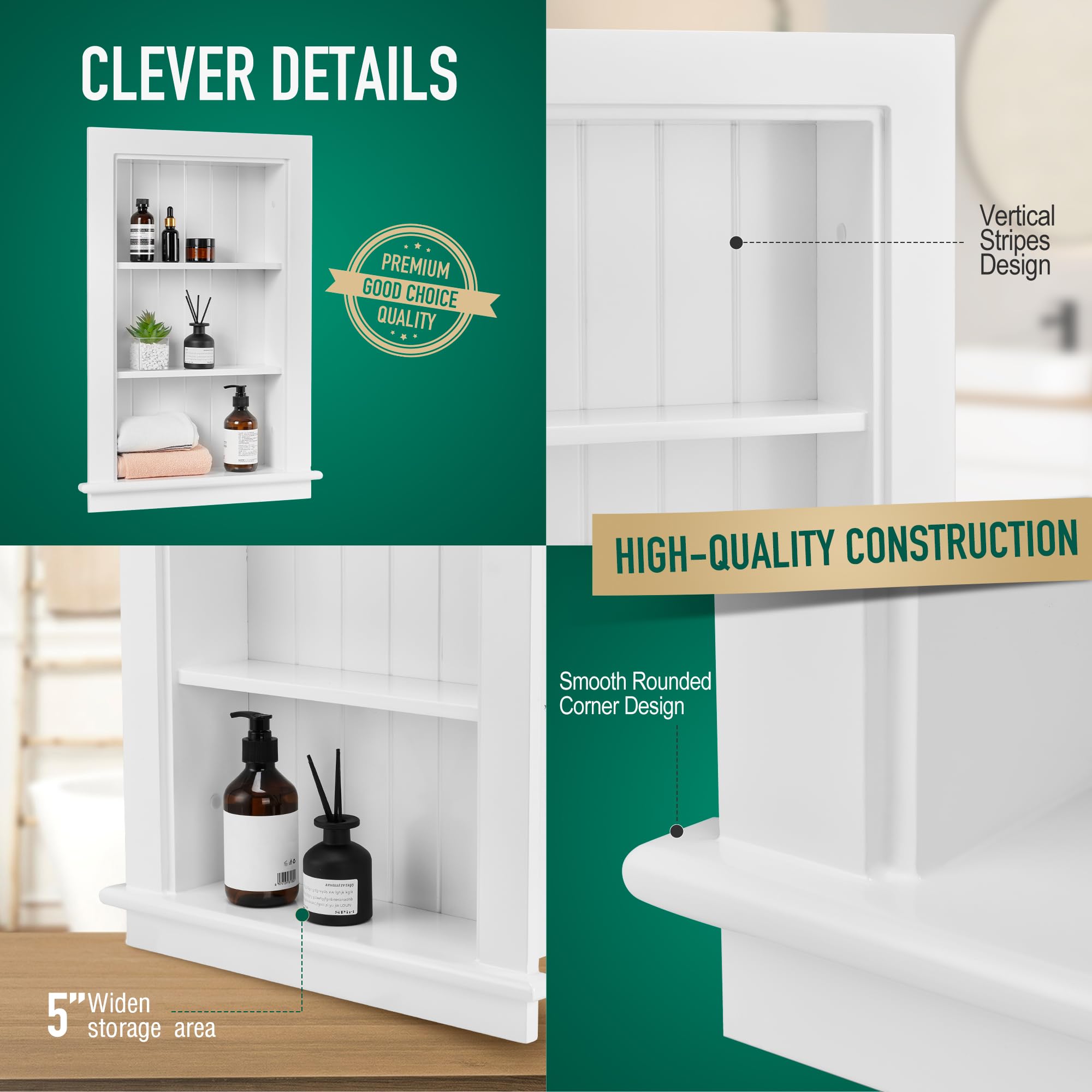 14 x 24 Inch Recessed Medicine Cabinet for Bathroom - 3-Tier Wall Niche Between Studs, White Drywall Shelving - Perfect for Small Bathrooms, Vanities & Space-Saving Storage