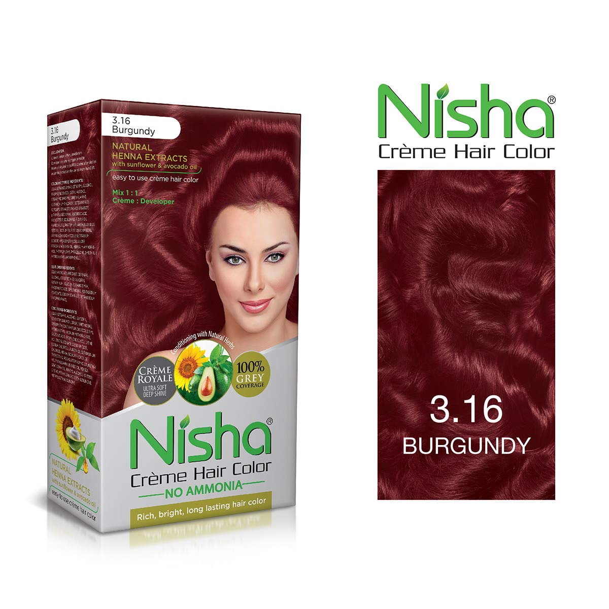 Nisha Creme Hair Color - Permanent Burgundy Hair Dye with Natural Henna Extract | 100% Grey Coverage, Ammonia-Free, Silky & Shiny Results (60g + 60ml) | Perfect for At-Home Hair Coloring, Salon-Quality Results, and Vibrant Long-Lasting Color
