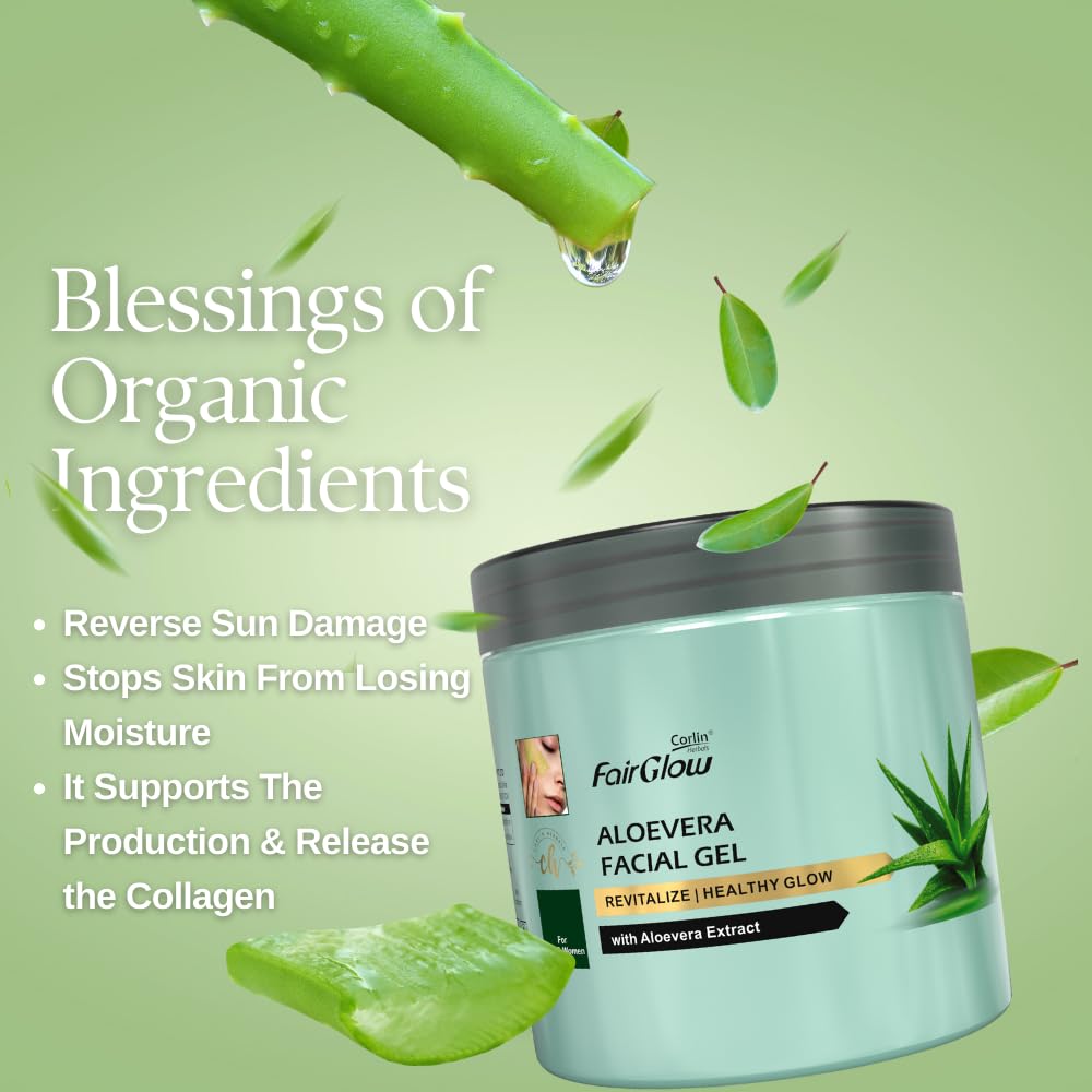 Corlin Fair Glow Aloe Vera Facial Gel 800g - Hydrating & Soothing Moisturizer for Dry, Sensitive Skin | Perfect for Daily Skincare Routine & Sunburn Relief
