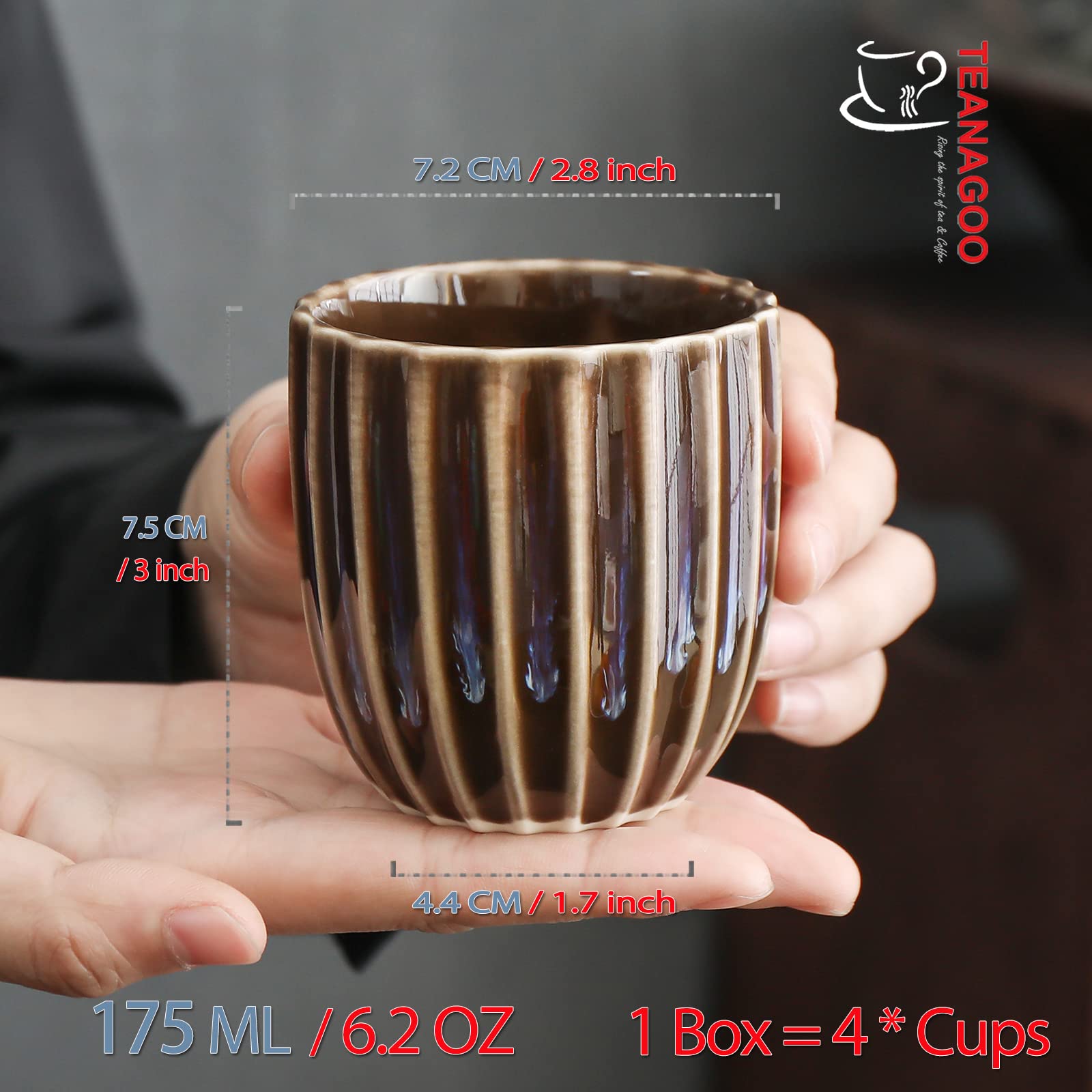 TEANAGOO 6.5 Oz Junware Purple Porcelain Tea Cups - Set of 4 Asian Style Handleless Tea Cups (185ml) for Japanese Tea Ceremony, Chinese Tea Drinking & Home Decor