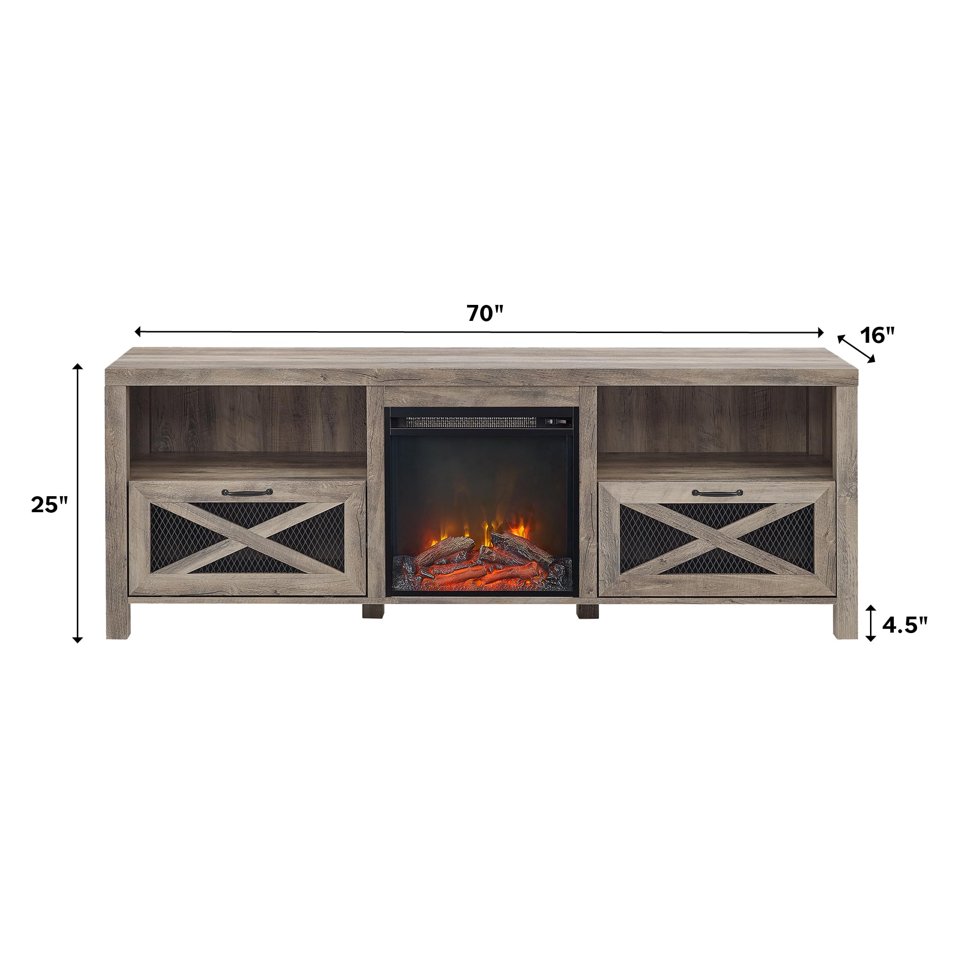 Walker Edison Calgary Industrial Farmhouse TV Stand with X-Drawer - Metal Mesh & Wood Design for 70-80 Inch TVs, Grey Wash - Perfect for Living Room, Bedroom & Home Theater Setup