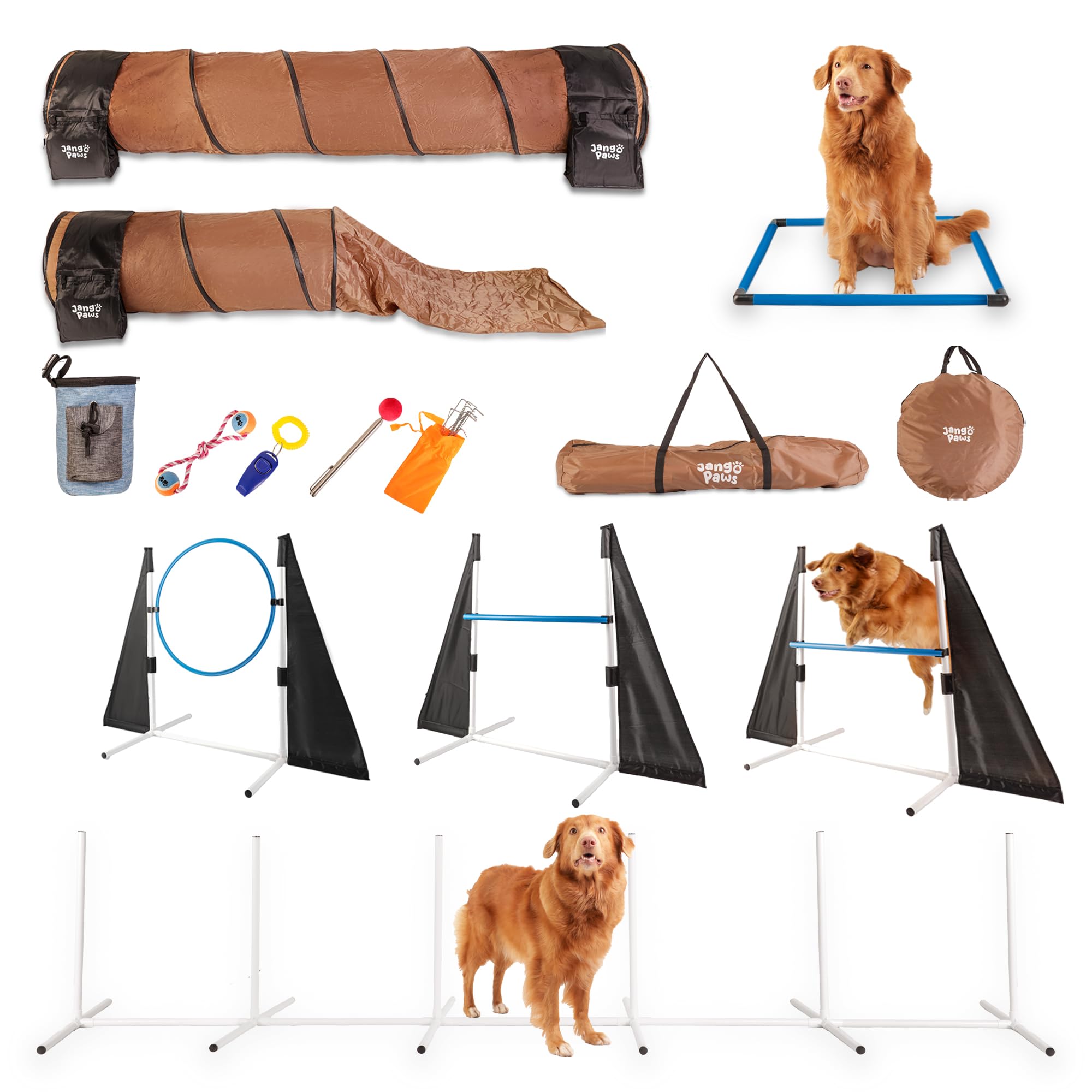 Premium 14-Piece Dog Agility Training Set with Jumps, Tunnels & Weave Poles - Durable Indoor/Outdoor Obstacle Course for Canine Exercise & Competition - Perfect for Backyard Training, Dog Sports & Pet Fitness