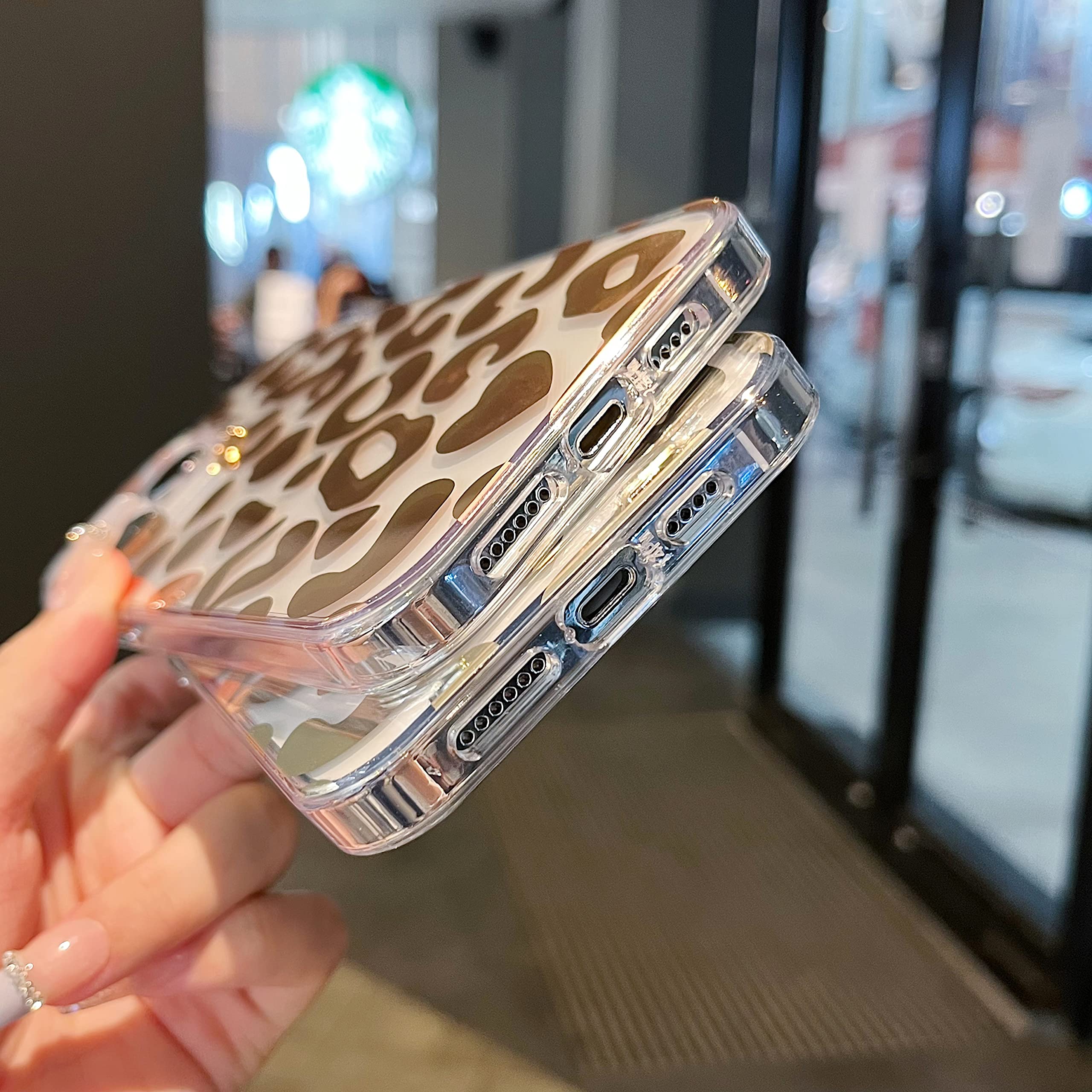Jmltech iPhone 13 Pro Max Case 6.7 Inch - Clear Slim Glitter Leopard Floral Hybrid Design with Shockproof Drop Protection | Hard Back & Silicone Bumper | Perfect for Everyday Use, Travel & Outdoor Activities (Clear Gold)