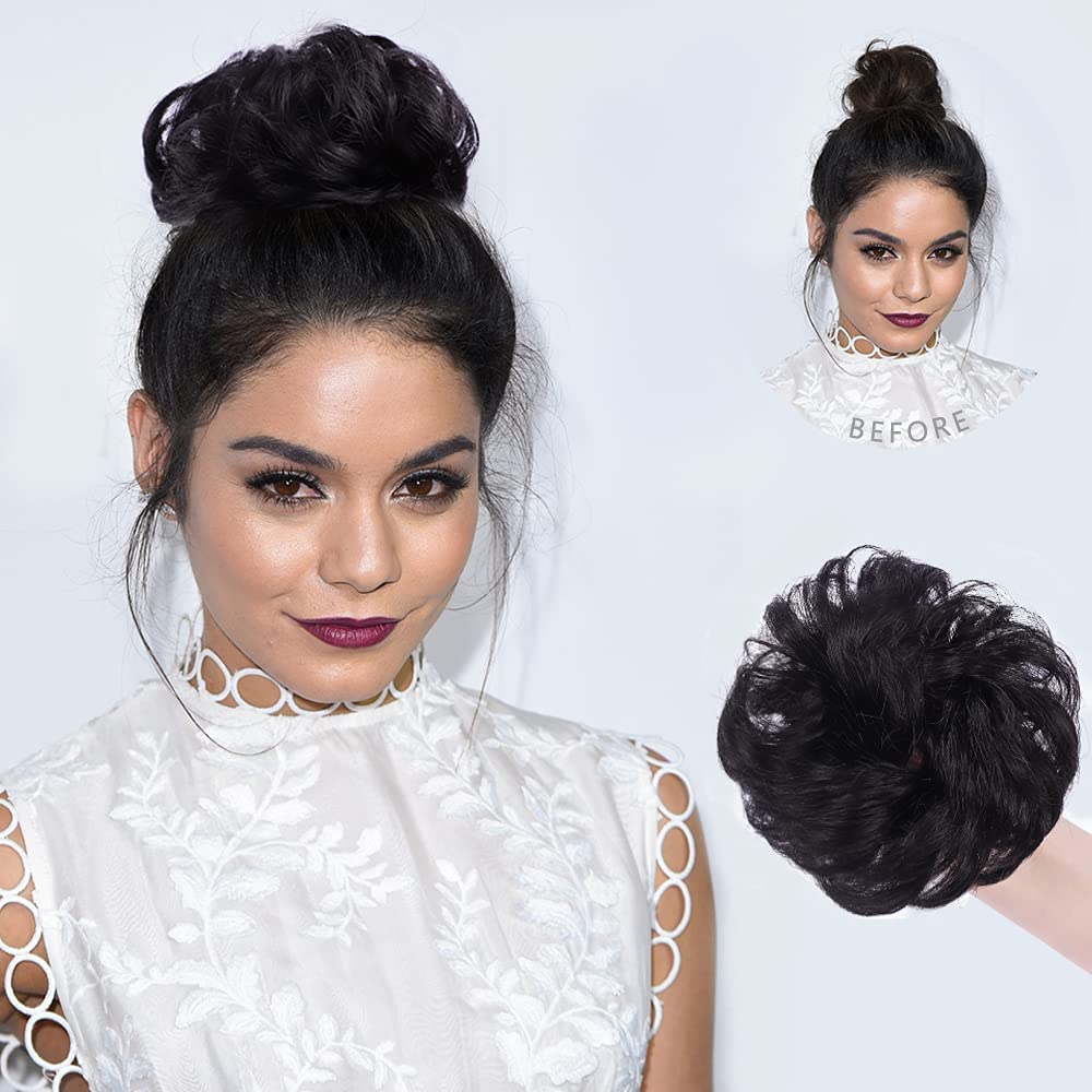 Atipriya Messy Bun Hair Extension with Elastic Band - Synthetic Hair Scrunchies for Women & Girls (Black) - Perfect for Casual, Party & Everyday Hairstyles