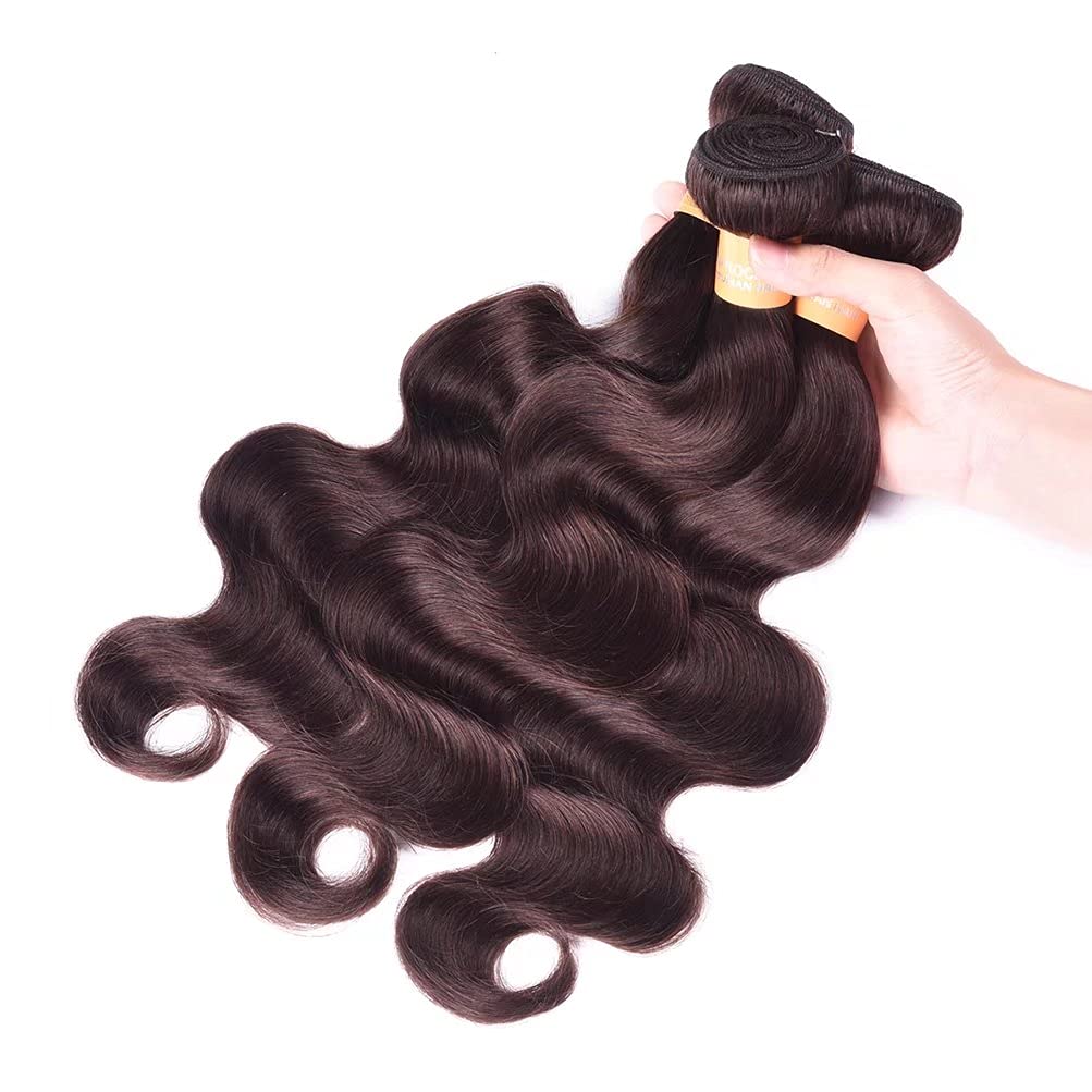 Brazilian Virgin Human Hair Bundles 4Pcs - #2 Dark Brown Body Wave Weft Extensions (18