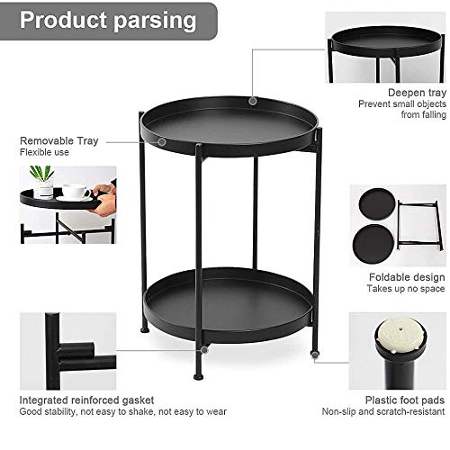 2 Tier Metal End Table - Round Side Table for Living Room & Bedroom, Modern Accent Coffee Table & Nightstand, Small Space-Saving Furniture for Home Decor | Perfect for Holding Drinks, Books & Lamps