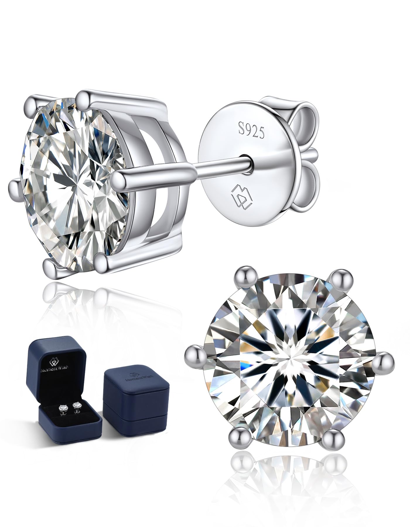 MomentWish Stud Earrings for Women - D Color VVS1 Simulated Diamond 925 Sterling Silver Solitaire Earrings | Perfect Birthday, Valentine's Day & Anniversary Gift | Elegant Everyday Wear & Special Occasion Jewelry