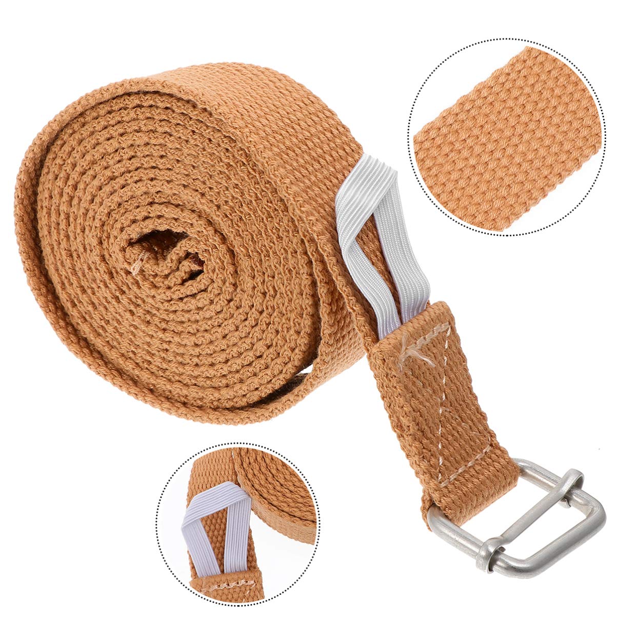 BESPORTBLE Adjustable Cotton Yoga Strap with Metal D-Ring Buckle - Stretch Band for Pilates, Fitness, Home Workout & Exercise - Perfect for Yoga Poses, Stretching & Physical Therapy (Brown)