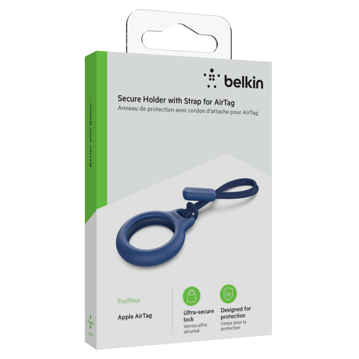 Belkin AirTag Keychain with Security Strap - Blue | Secure Tracking for Keys, Bags & Luggage | Perfect for Travel & Everyday Use