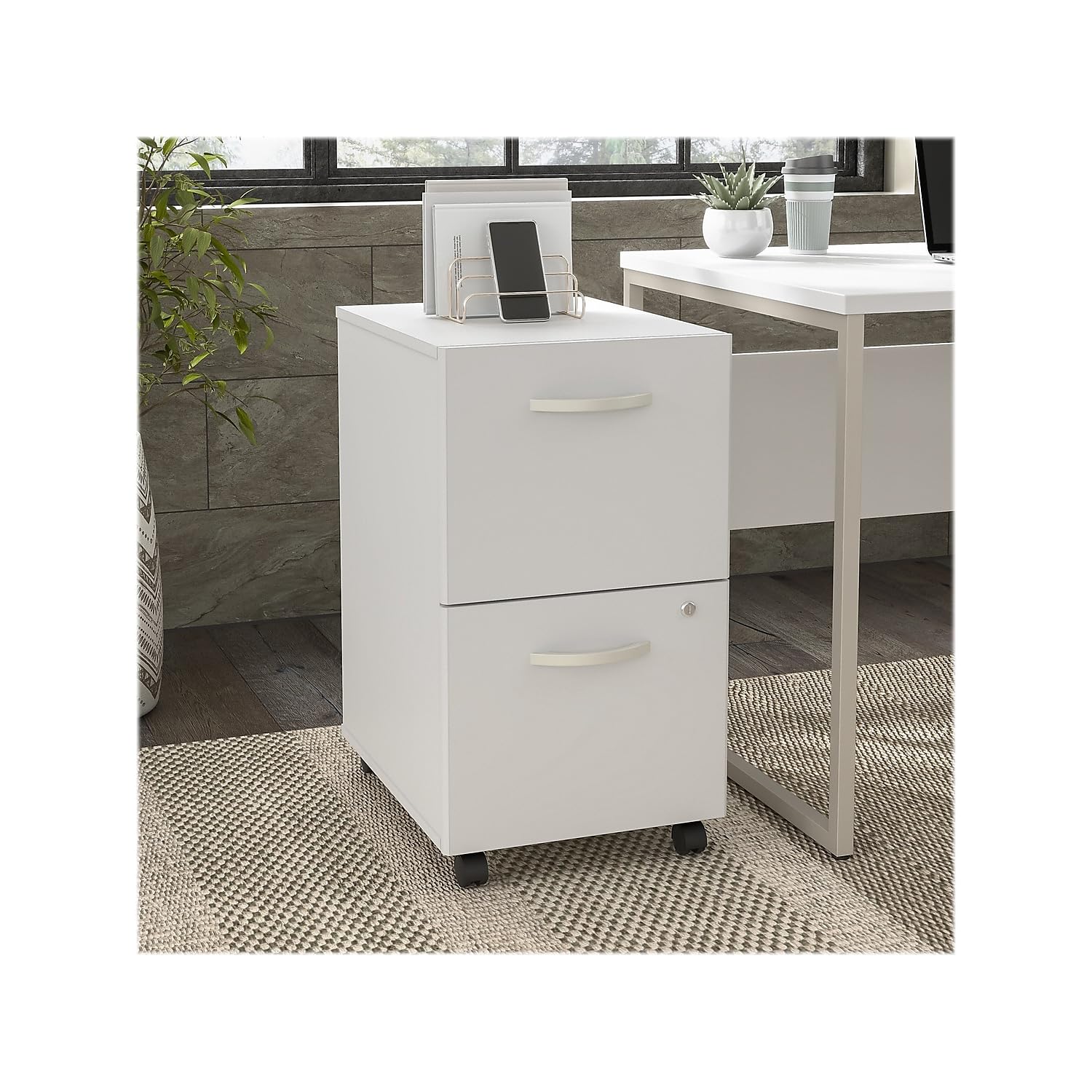Bush Business Furniture Hybrid 2-Drawer Mobile File Cabinet - White, Assembled for Office Storage & Organization | Perfect for Home Office, Corporate Workspace & Document Filing