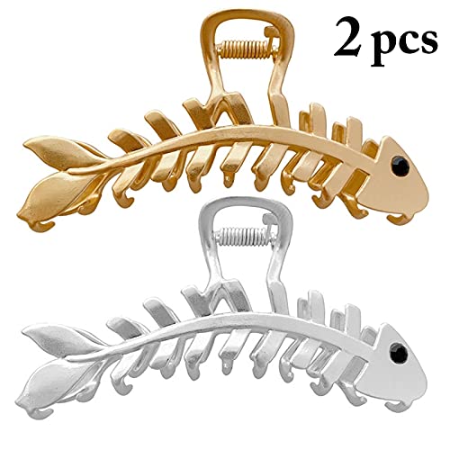 SalLady Silver & Golden Alloy Interlocking Teeth Ponytail Holder Hair Clips for Women - 2PCS Elegant Hair Claw Clips for Styling, Shower & Everyday Use - Classic Decorative Barrettes & Hair Grips