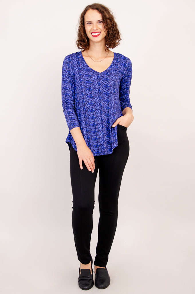 Jackie Long Sleeve Top - Midnight Leaves Print - Bamboo Fabric - Women's Casual Shirt - Perfect for Fall & Winter Layering