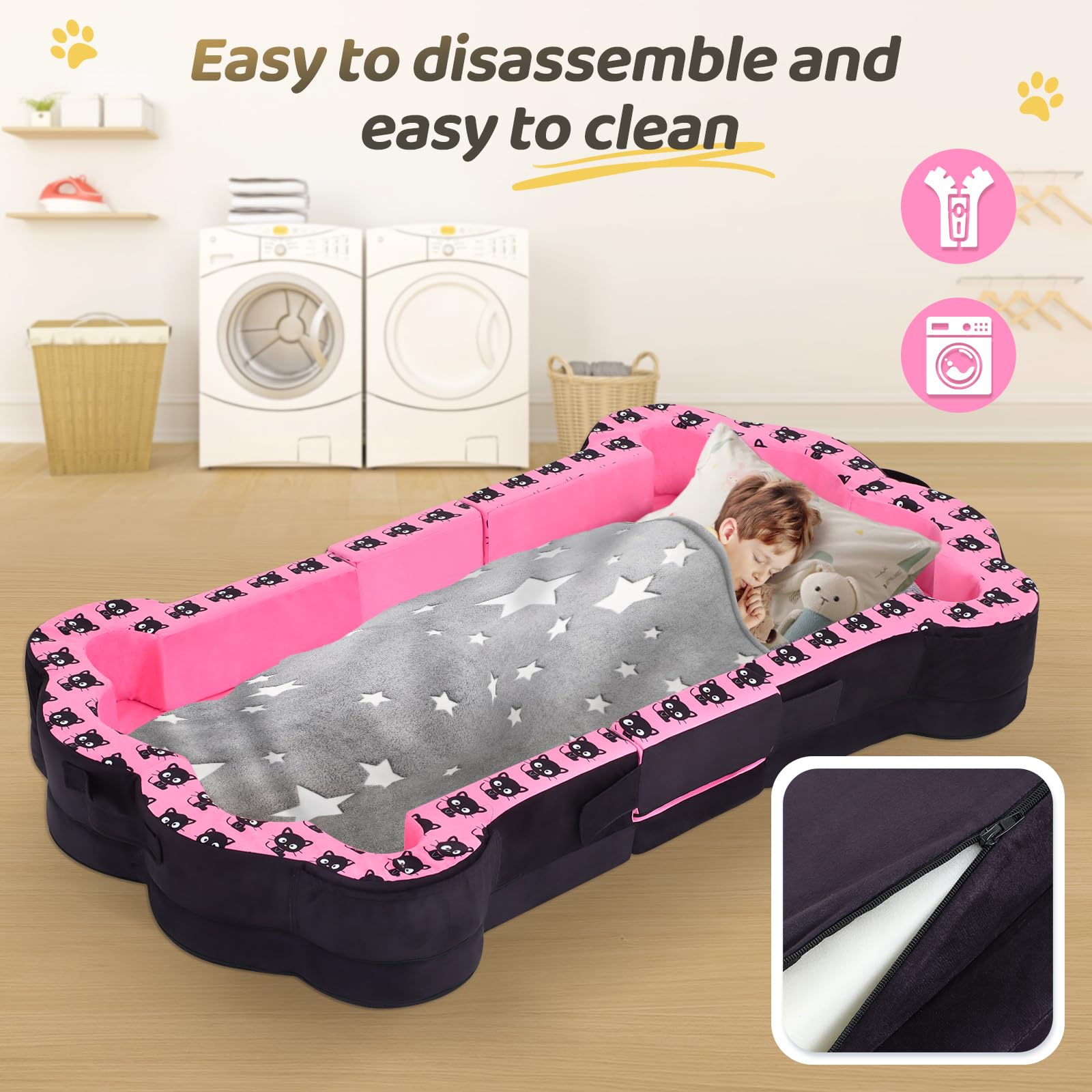 Portable Toddler Floor Bed - Foldable Travel Bed for Kids 1-3 Years Old | Soft, Safe & Washable Baby Cot | Perfect for Home, Travel & Daycare Use