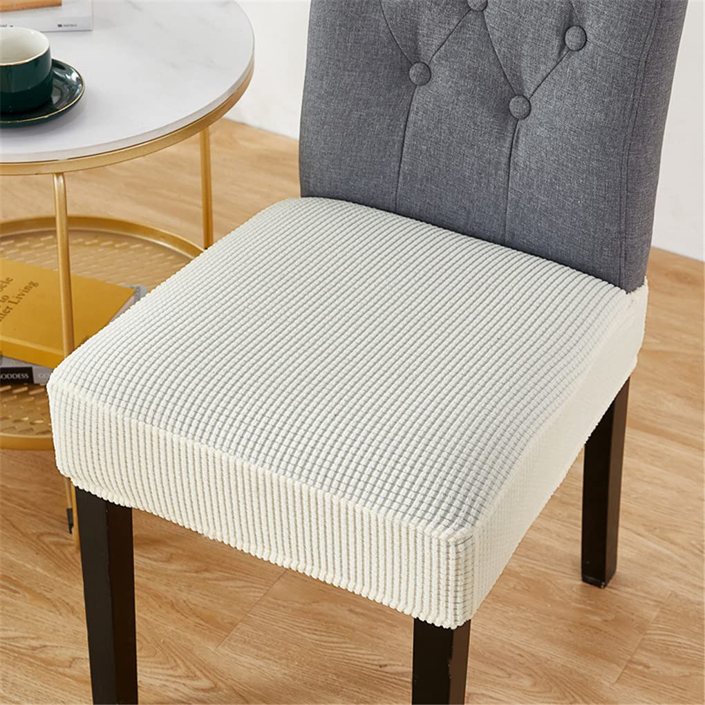 Qinhange Elastic Printed Dining Chair Covers - Stretchable Slipcovers for Kitchen & Office Chairs (1-Piece, Cream) | Waterproof & Anti-Slip Seat Protector for Home & Restaurant Use