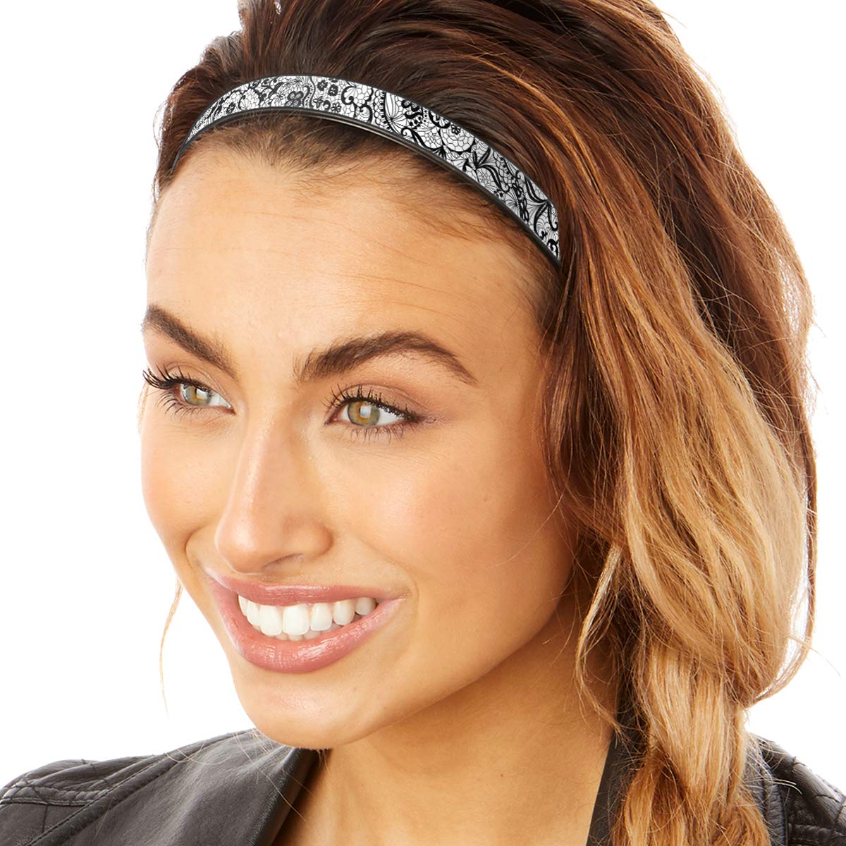 Hipsy Blades Adjustable No Slip Floral Headbands for Women, Girls & Teens - 3 Pack (Black Floral, Pin Dots, Lace) - Perfect for School, Work, Sports & Everyday Fashion Accessories