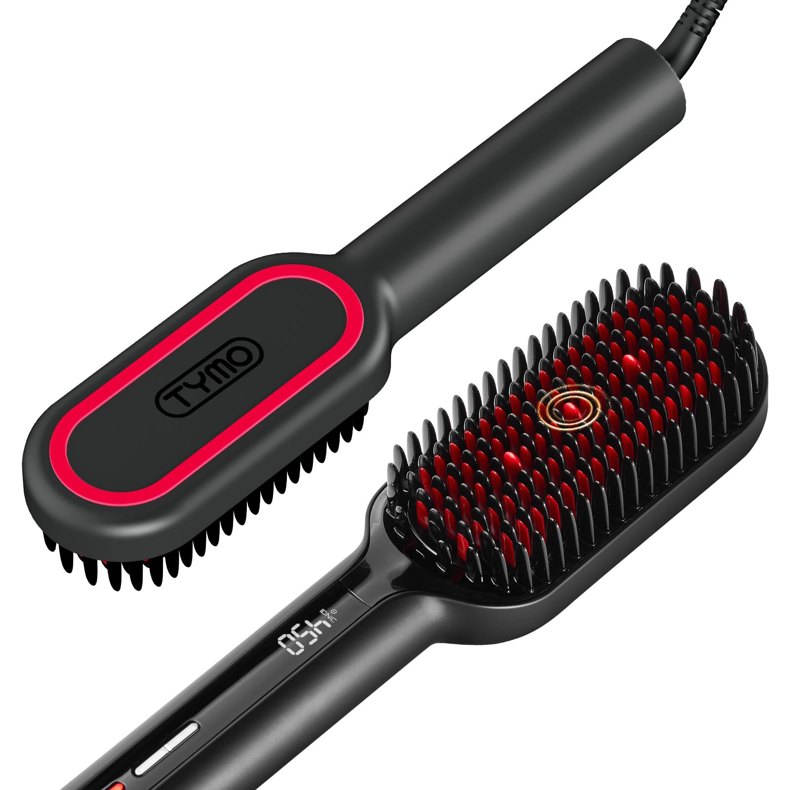 TYMO Ionic Hair Straightener Brush - Upgraded Ceramic Flat Iron with Dense Bristles, 16 Temperature Settings & Dual Voltage | Hot Comb for Thick, Curly & Frizzy Hair | Perfect for Home Use, Travel & Salon Styling