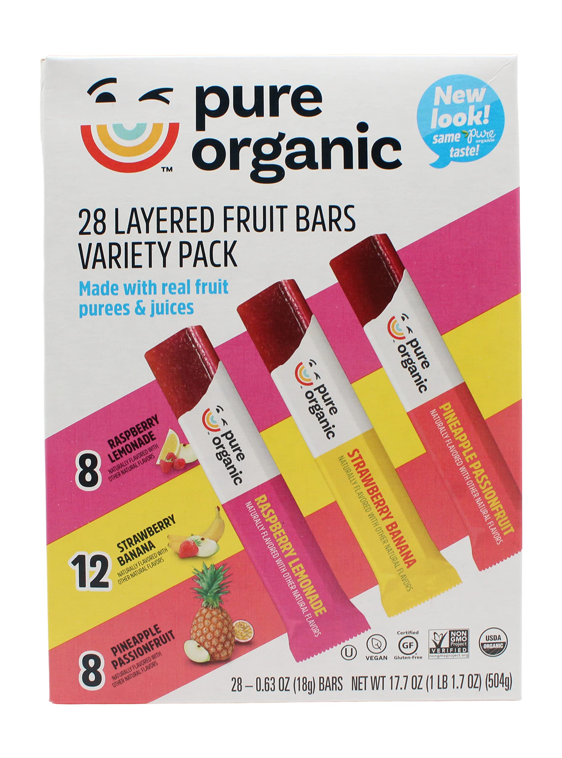 Organic Layered Fruit Bars Variety Pack - 28 Count, Gluten-Free & Non-GMO Snacks for Kids & Adults - Perfect for Lunch Boxes, Hiking & Healthy On-the-Go Snacking