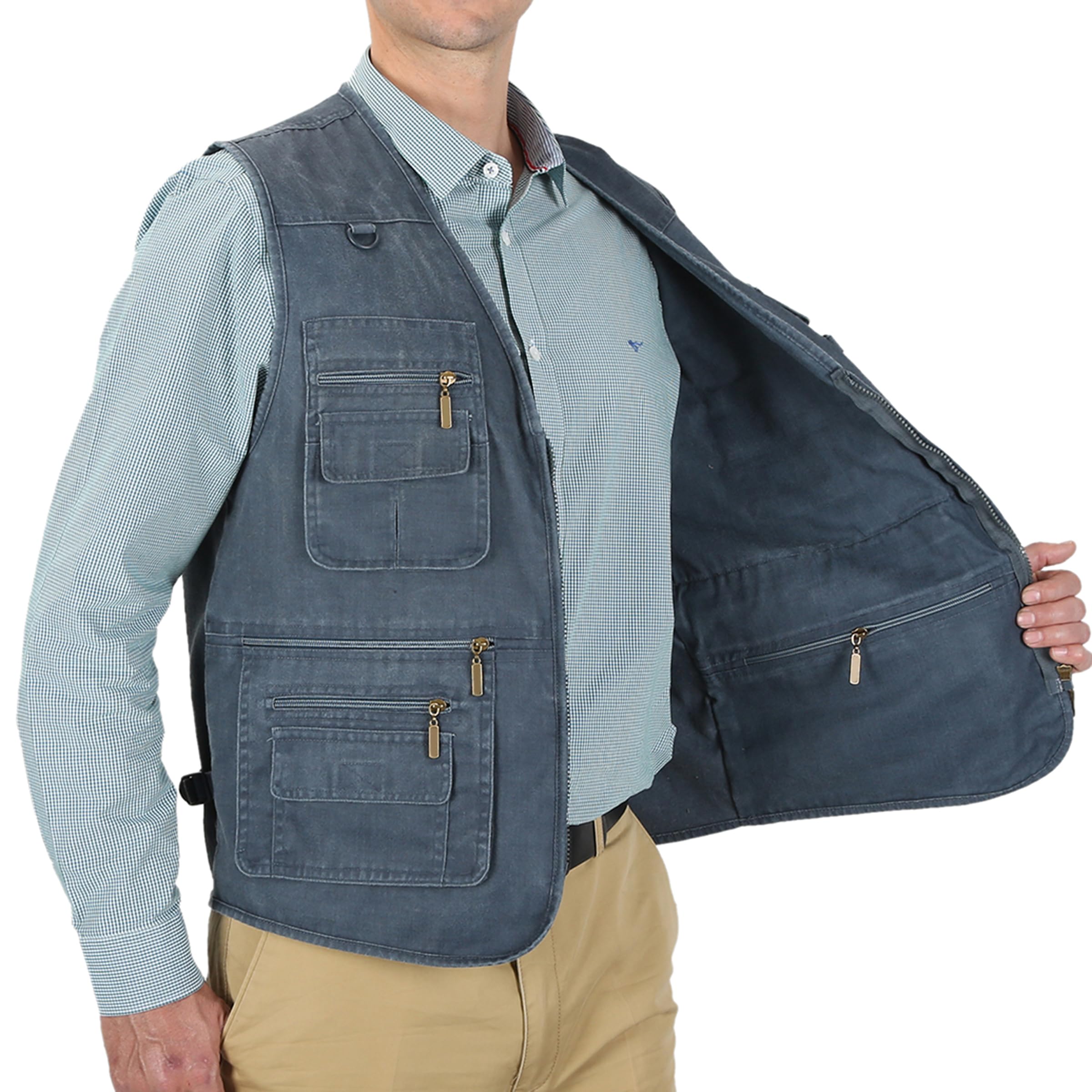 Men's Stone Washed Denim Fishing Vest with Multiple Pockets - Durable Workwear for Outdoor Activities, Camping & Hiking