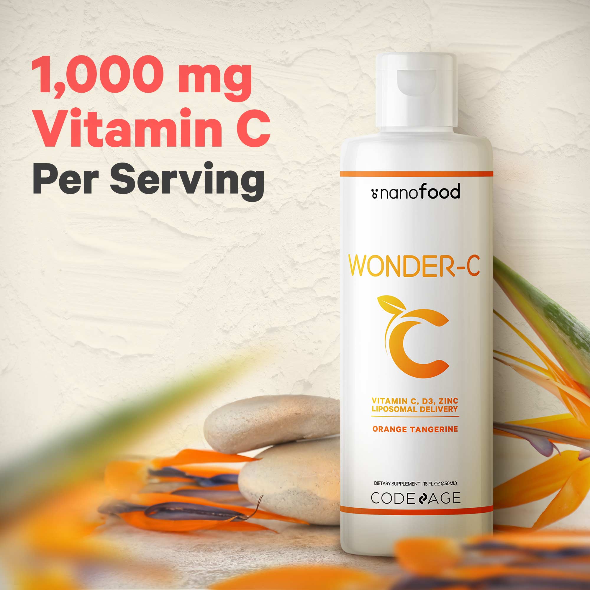 Codeage Nanofood Wonder C Liquid Vitamin C Supplement - Immune Support & Antioxidant Boost for Daily Wellness | Perfect for Travel, Work & Active Lifestyles