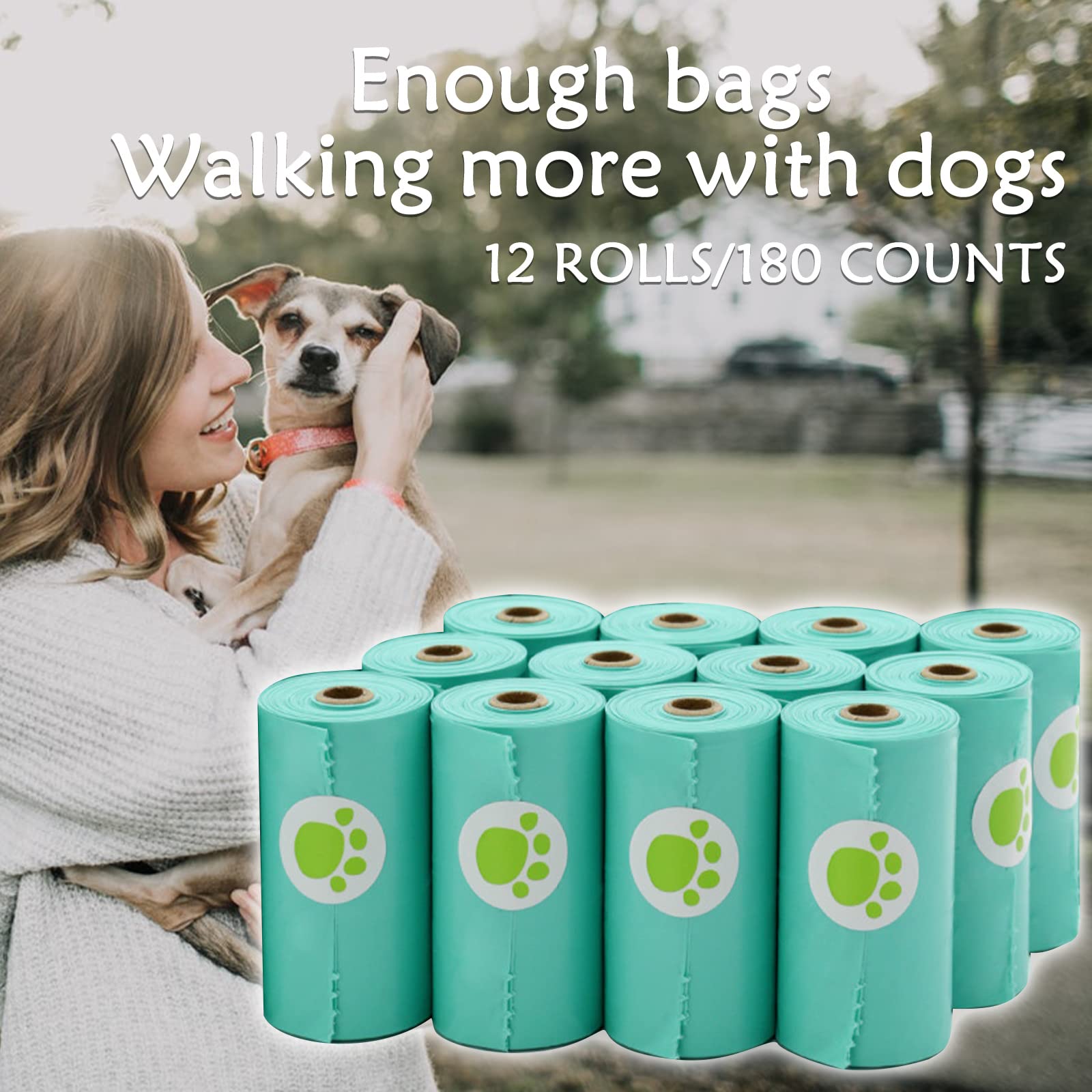 LED Flashlight Dog Poop Bags Holder - Leash Attachable Pet Waste Dispenser with 180 Leak-Proof Trash Bags (Crystal Blue) | Perfect for Night Walks, Park Visits & Outdoor Adventures with Your Dog