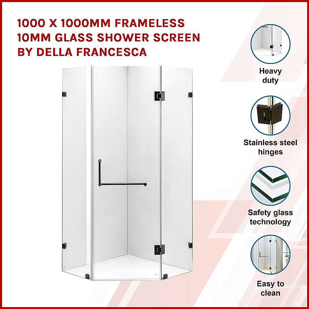 10mm Frameless Glass Shower Screen 1000x1000mm - Modern Bathroom Enclosure by Della Francesca | Perfect for Walk-in Showers, Wet Rooms & Spa Bathrooms