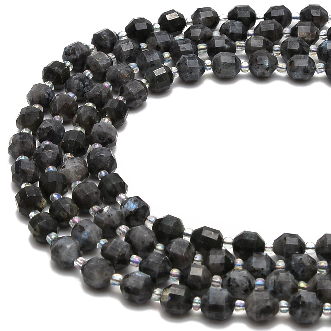 Larvikite Labradorite Prism Cut Double Point Faceted Round Beads 8mm 10mm 15.5'' Strand - Premium Healing Crystal Jewelry Making Supplies for Necklaces, Bracelets & DIY Crafts