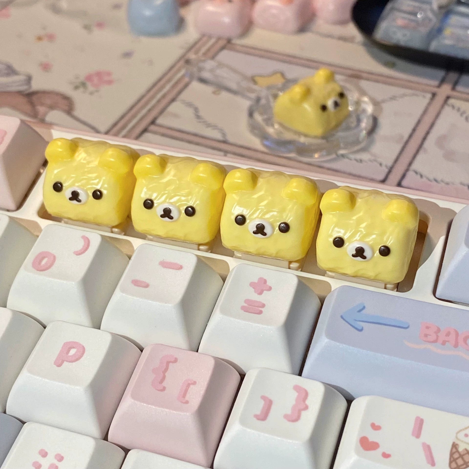Bear Cake Roll Keycaps - Custom Resin Artisan Keycaps for Mechanical Keyboards | Unique Personalized Keyboard Decor for Gaming & Typing Enthusiasts