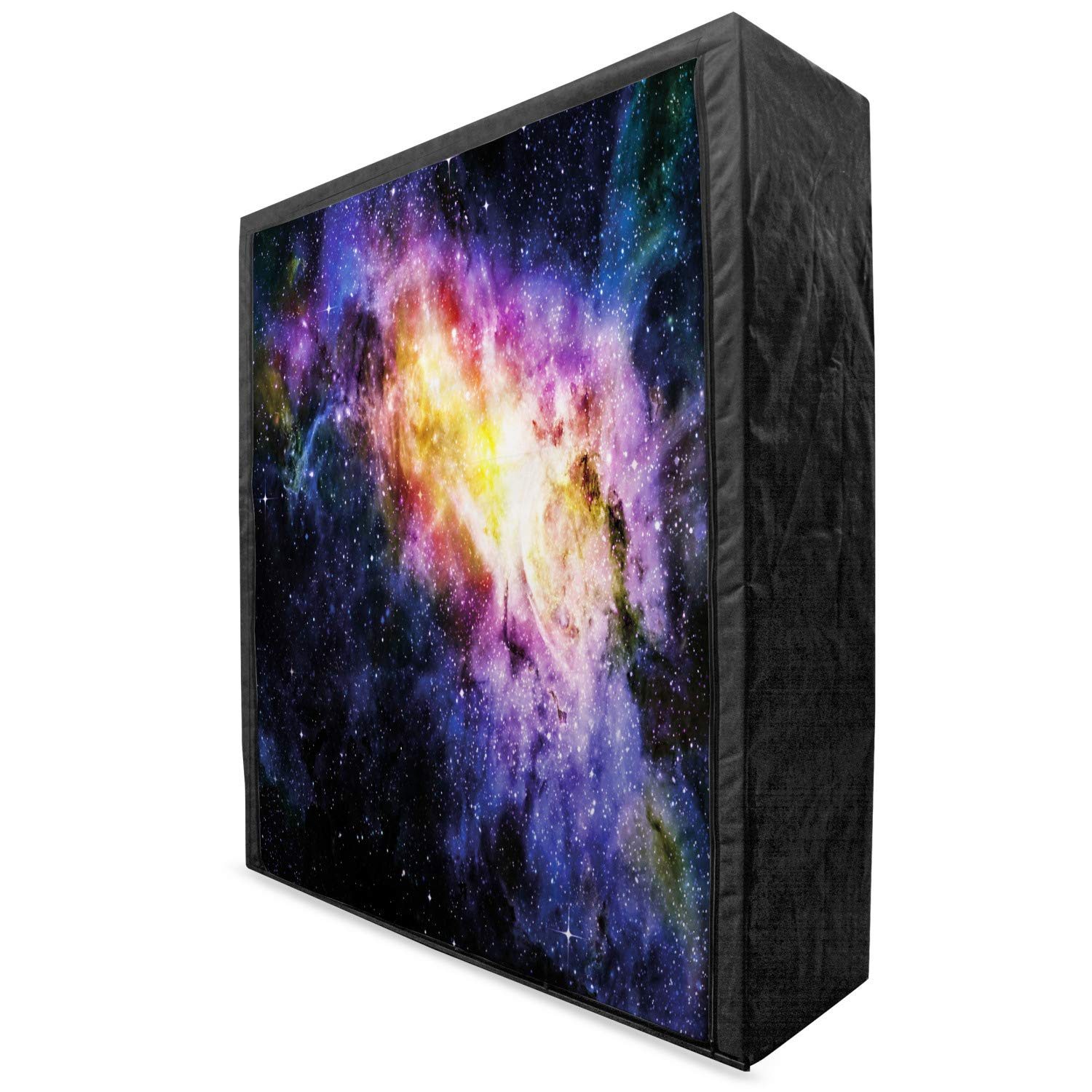 Ambesonne Galaxy Portable Fabric Wardrobe - Space Nebula Print Clothing Organizer with Shelves, 59 Inch Black Purple Yellow Storage Closet for Bedroom, Closet, Dorm or Travel Use