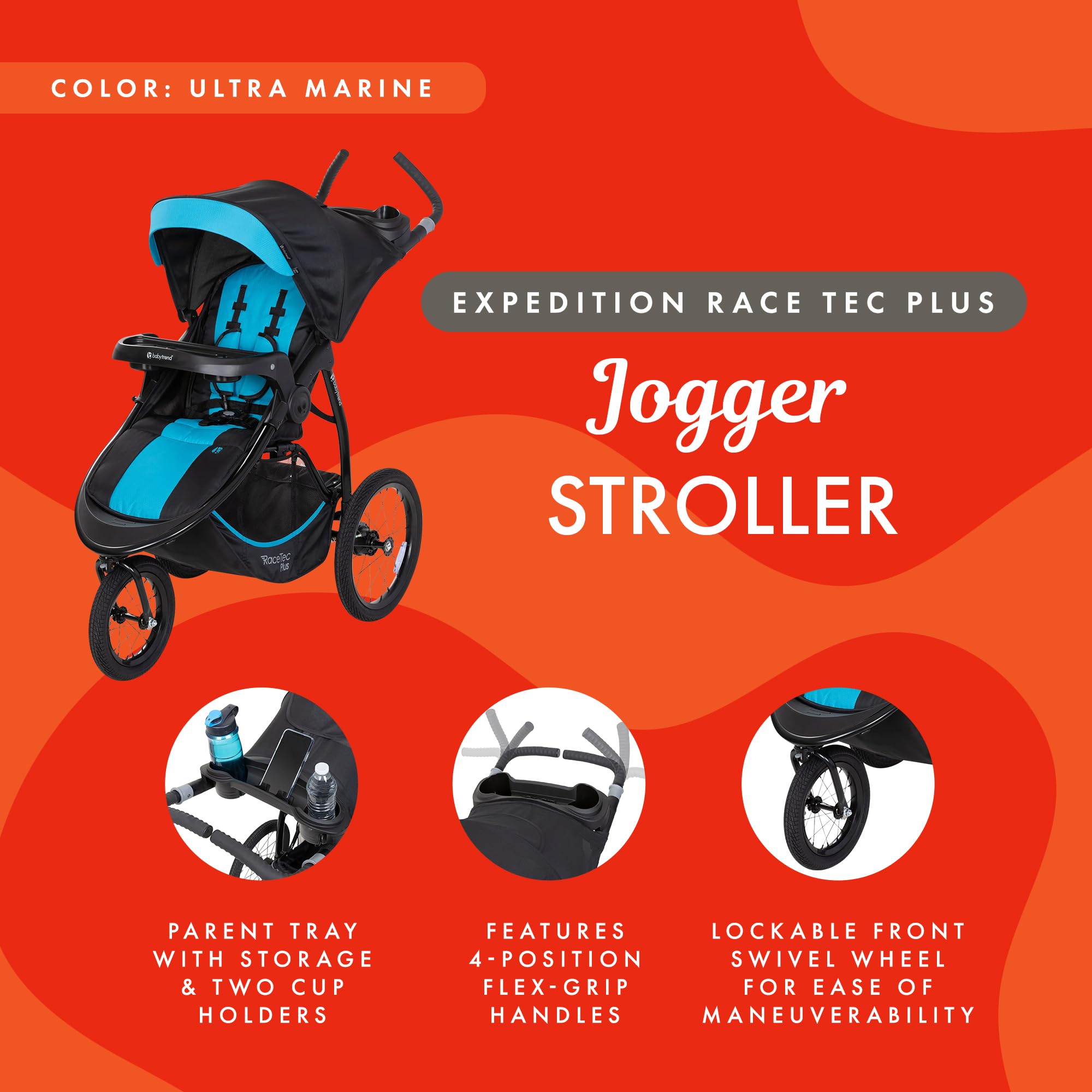 Baby Trend Expedition® Race Tec™ Plus Jogger Stroller - Ultra Marine Blue | Lightweight All-Terrain Jogging Stroller for Active Parents | Perfect for Running, Hiking & Outdoor Adventures with Baby