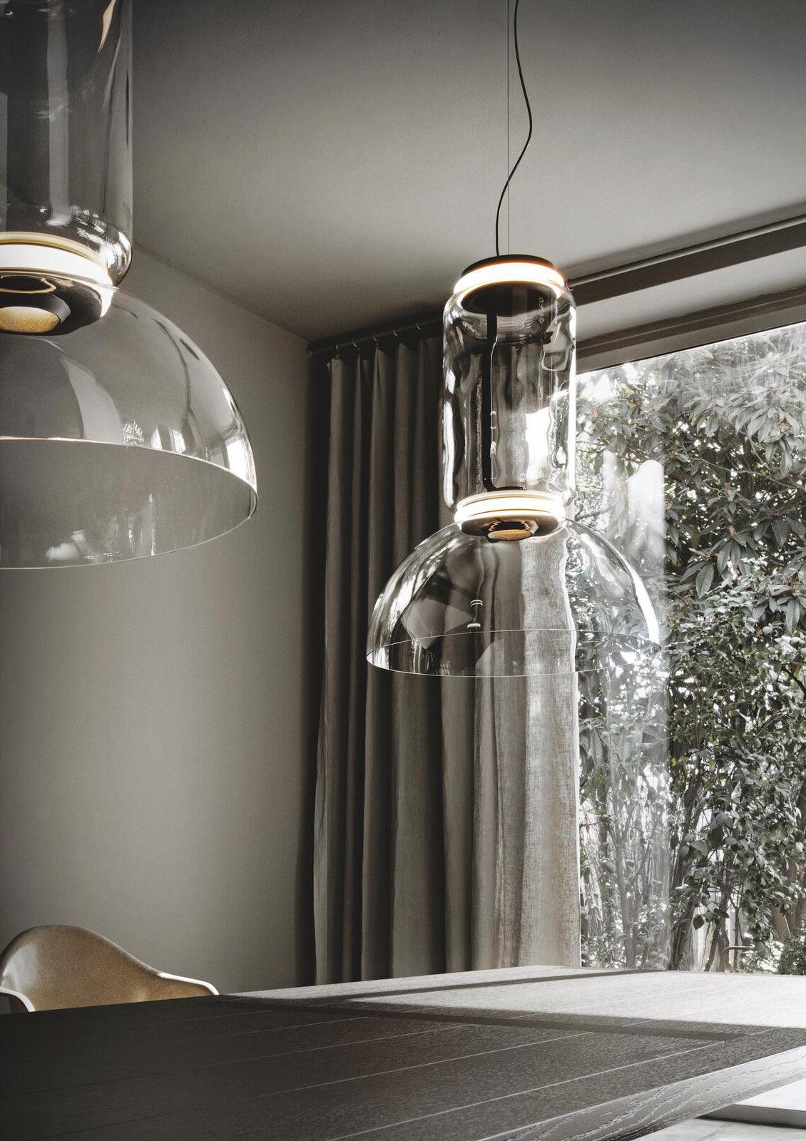 Modern Cylindrical Glass Pendant Light Fixture - Elegant Hanging Chandelier for Kitchen Island, Dining Room & Bedroom Lighting Decor