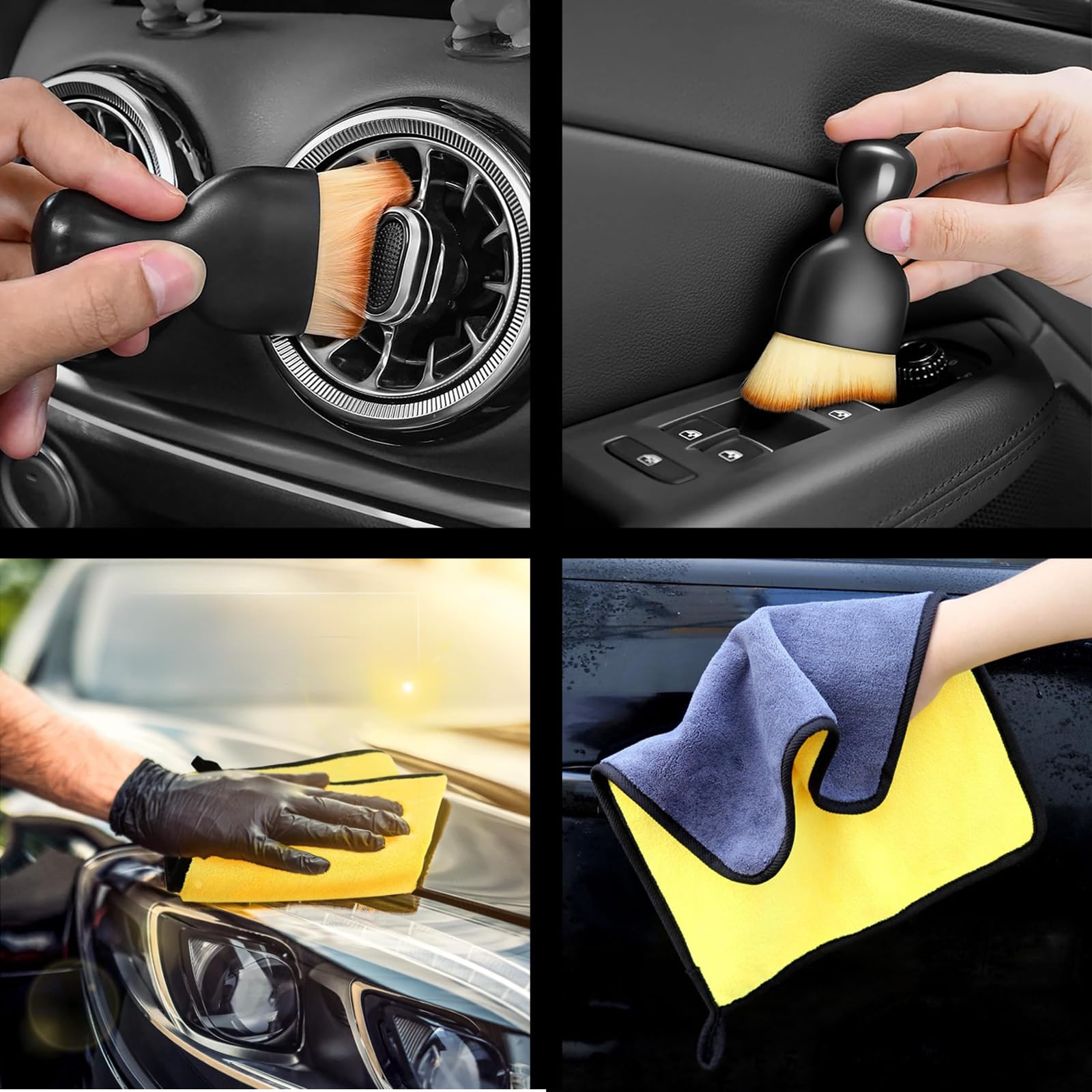 Premium Car Windshield Cleaning Kit - Expandable Window Cleaner with 4 Reusable Microfiber Pads, 2 Spray Bottles, Dust Brush & Wand Tool for Trucks, SUVs, RVs - Perfect for Auto Detailing & Interior Cleaning