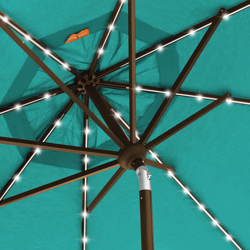 EliteShade USA 10-Year Fade-Resistant 9ft 3-Tier Solar Patio Umbrella with 80 LED Lights - Outdoor Market Umbrella with Ventilation for Deck, Poolside, and Backyard (Teal)