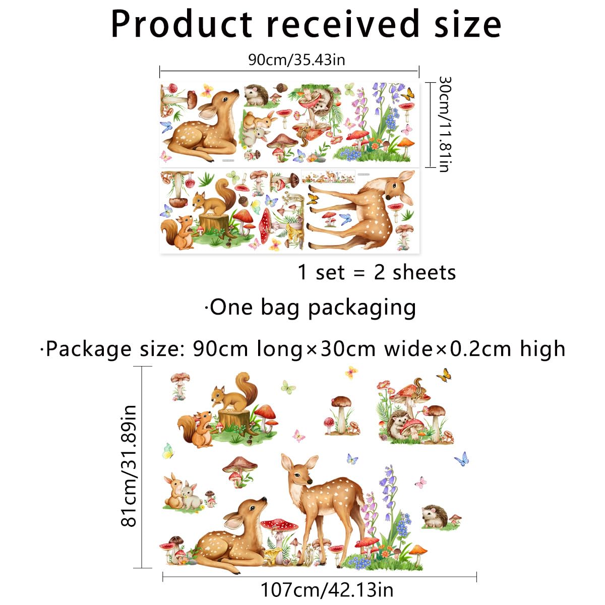 Runtoo Woodland Animal Wall Decals - Mushroom, Deer & Squirrel Stickers for Kids Room, Classroom, Nursery Decor | Peel & Stick Removable Wall Art for Baby's Room, Playroom & Home Decoration