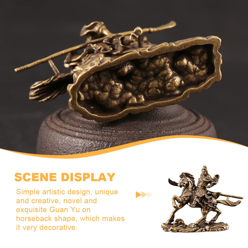 Guan Yu on Horseback Brass Ornament - Desktop Decor for Home & Office - Chinese Warrior Statue for Feng Shui, Collectibles, and Gift Giving