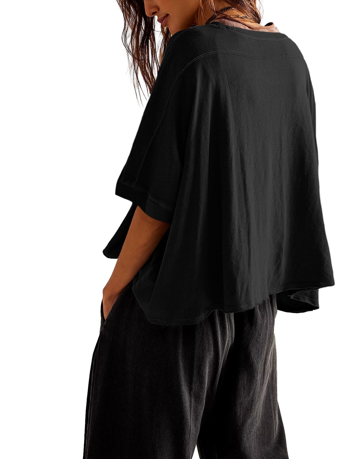Tankaneo Women's Oversized Cropped T-Shirt - Summer Casual Short Sleeve Loose Fit Tee Top for Streetwear & Beach Outfits