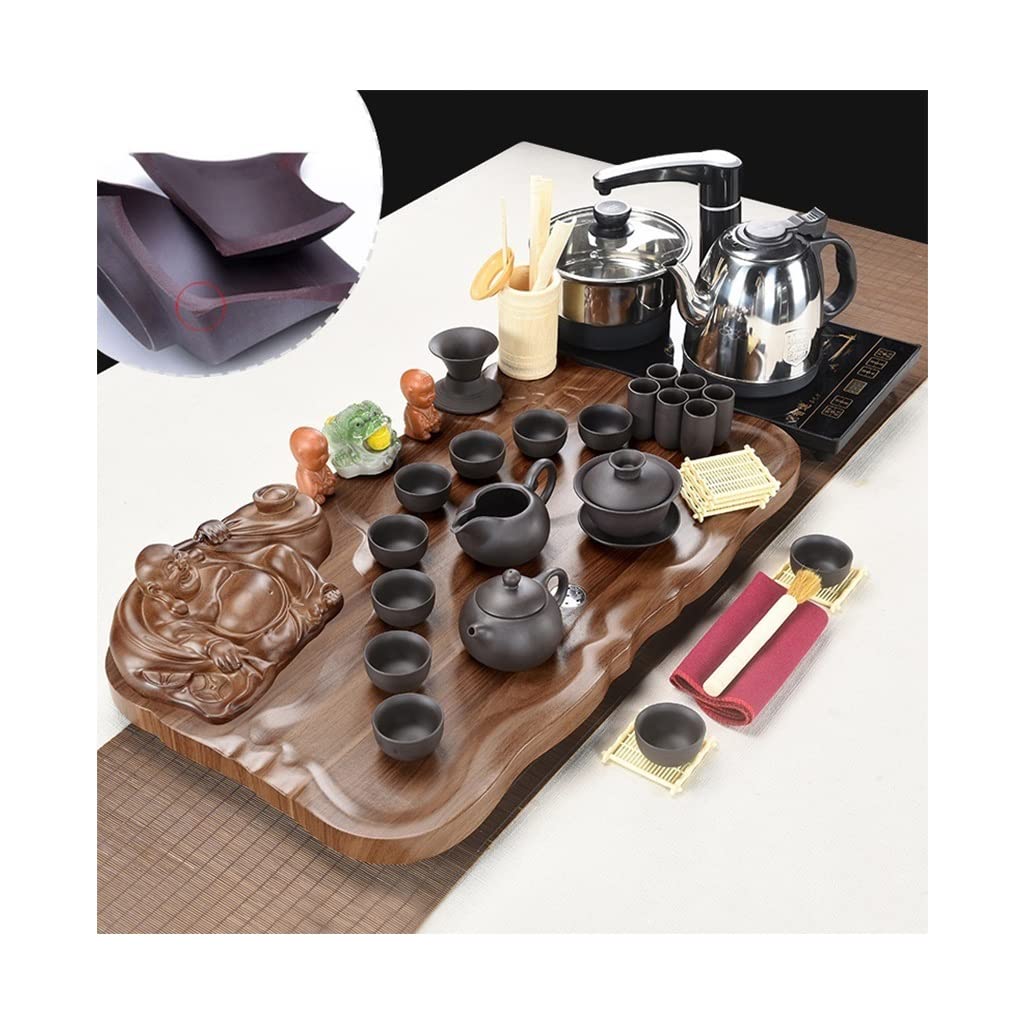 Premium Chinese Kung Fu Tea Set with Solid Wood Tea Tray - Complete Ceremonial Tea Service with Automatic Water Heater, Drainage System & Tea Cups - Perfect for Home Tea Ceremonies, Zen Meditation & Asian Tea Culture Enthusiasts