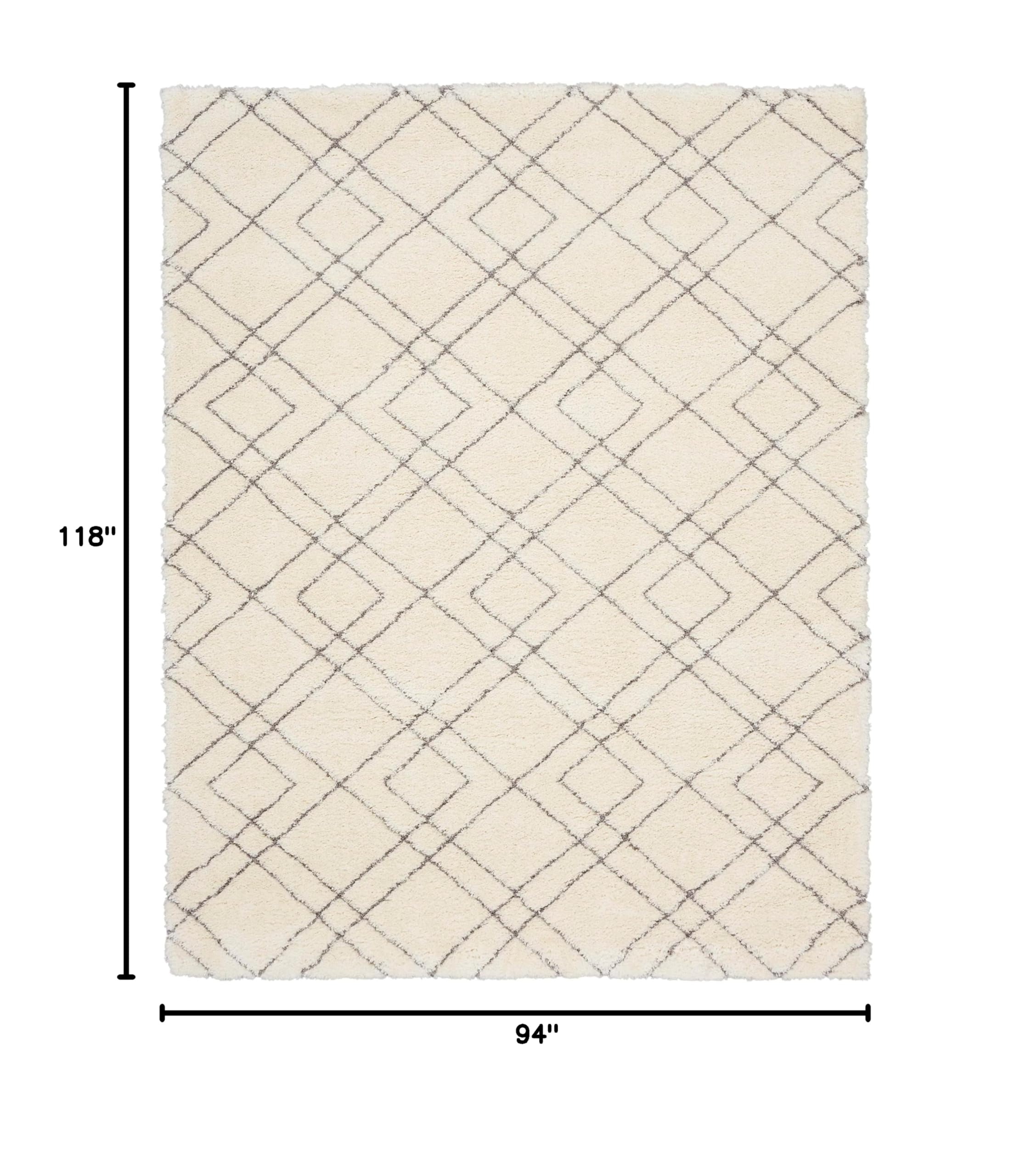 Nourison Luxurious Shag Lattice Ivory 8x10 Area Rug - Soft Plush Easy Clean Non-Shedding Carpet for Living Room, Bedroom, Dining Room & Kitchen | Perfect for Cozy Home Decor & High Traffic Areas