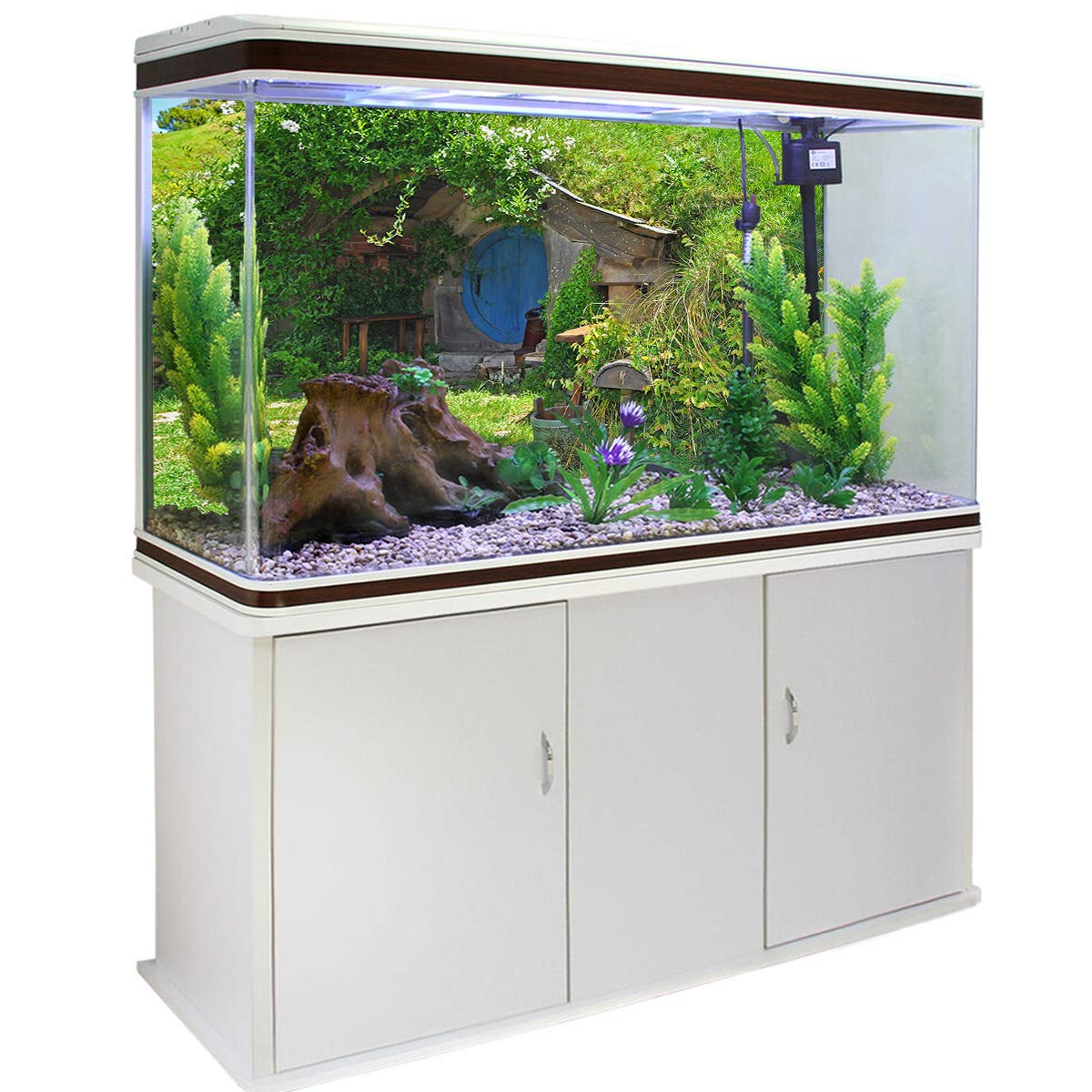 Hobbit Village Aquarium Backdrop Sticker - PVC Adhesive Decal for Fish Tank Decoration