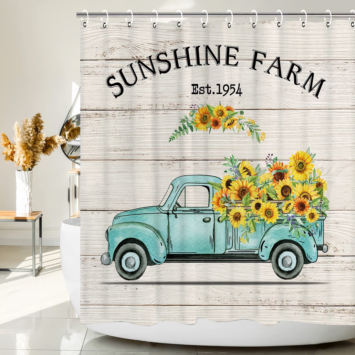 RosieLily Rustic Sunflower Shower Curtain Set - Farmhouse Bathroom Decor with 12 Hooks, 72x72 Inches - Perfect for Fall Season and Country Style Bathroom Makeover