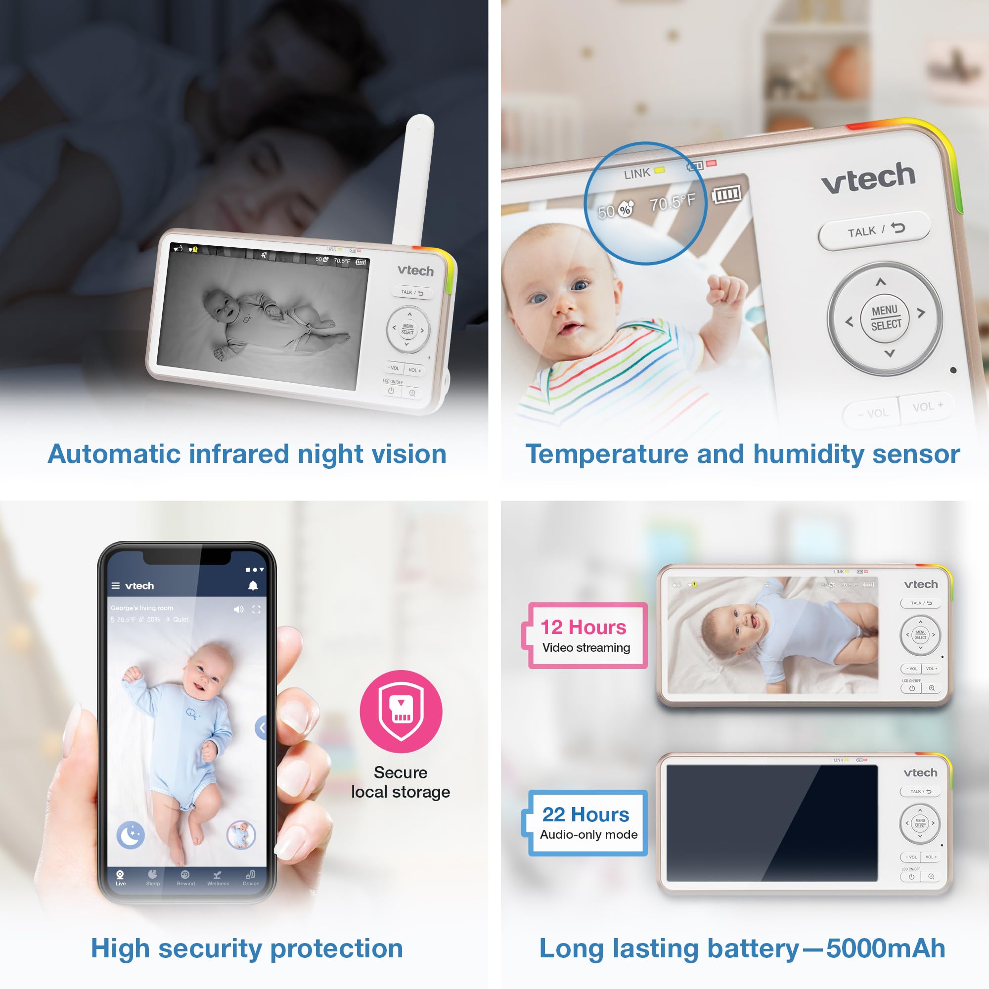 VTech V-Care VC2105 1080p FHD Smart Baby Monitor with 5